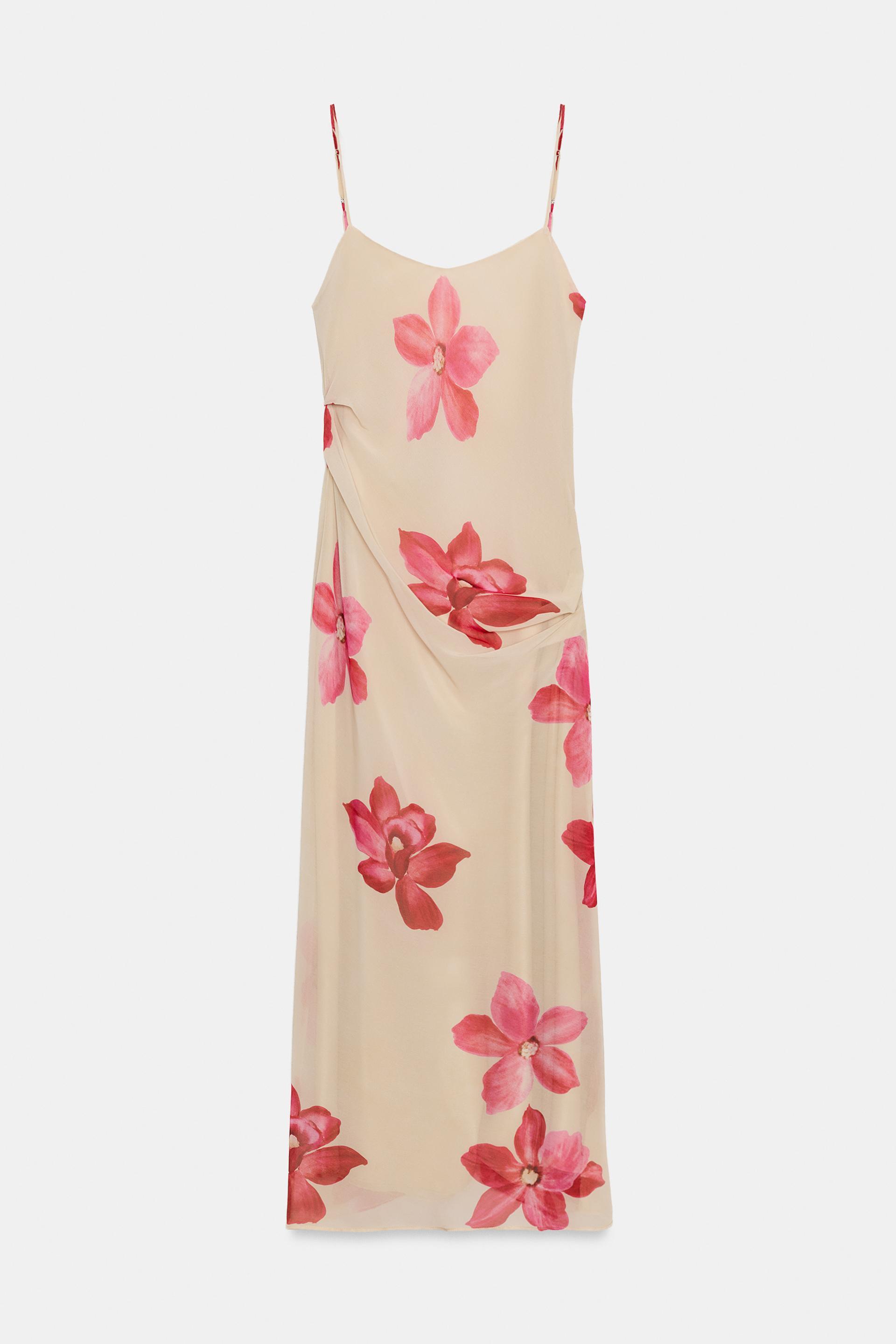 DRAPED FLORAL MIDI DRESS by ZARA