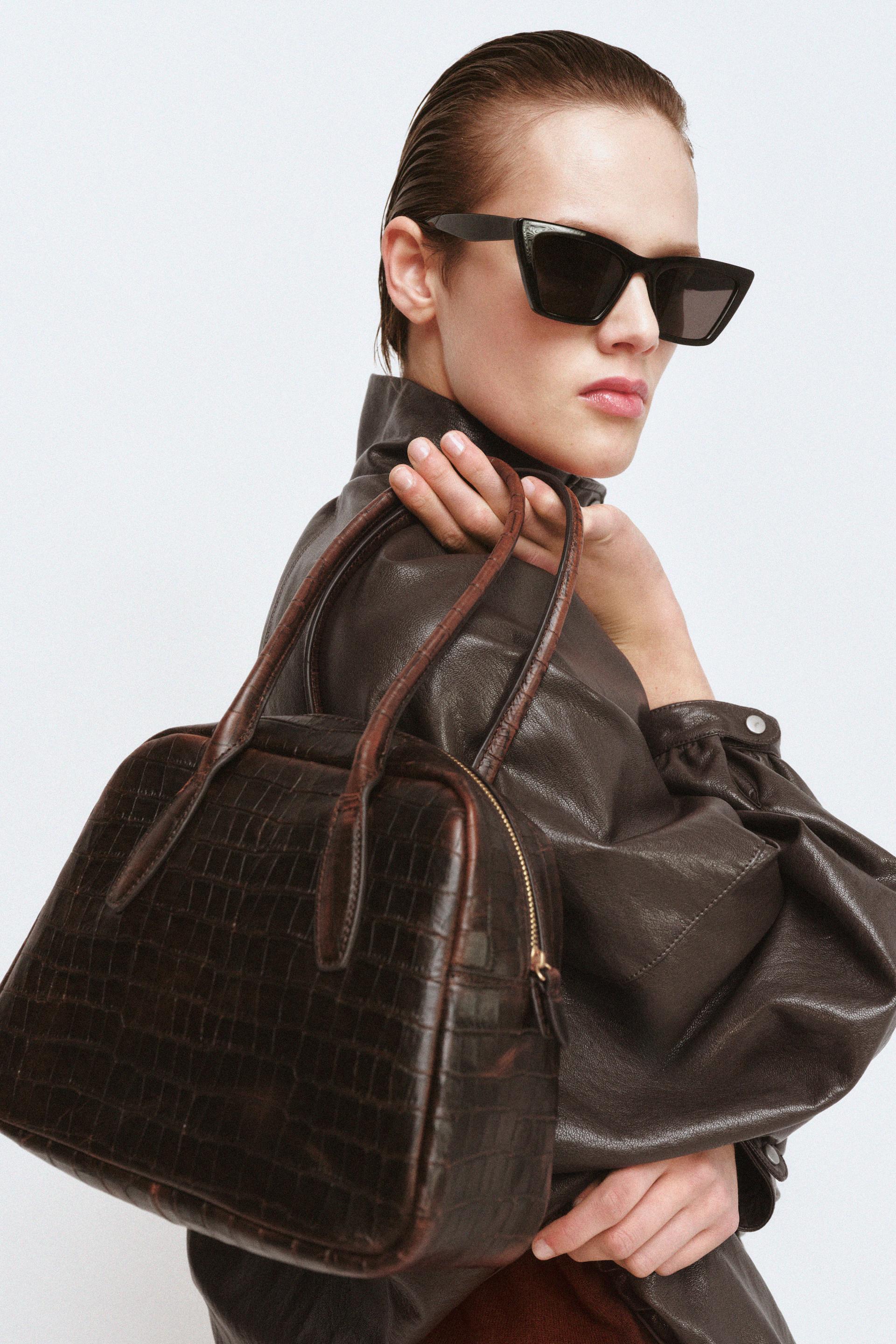 EMBOSSED LEATHER BOWLING BAG by ZARA