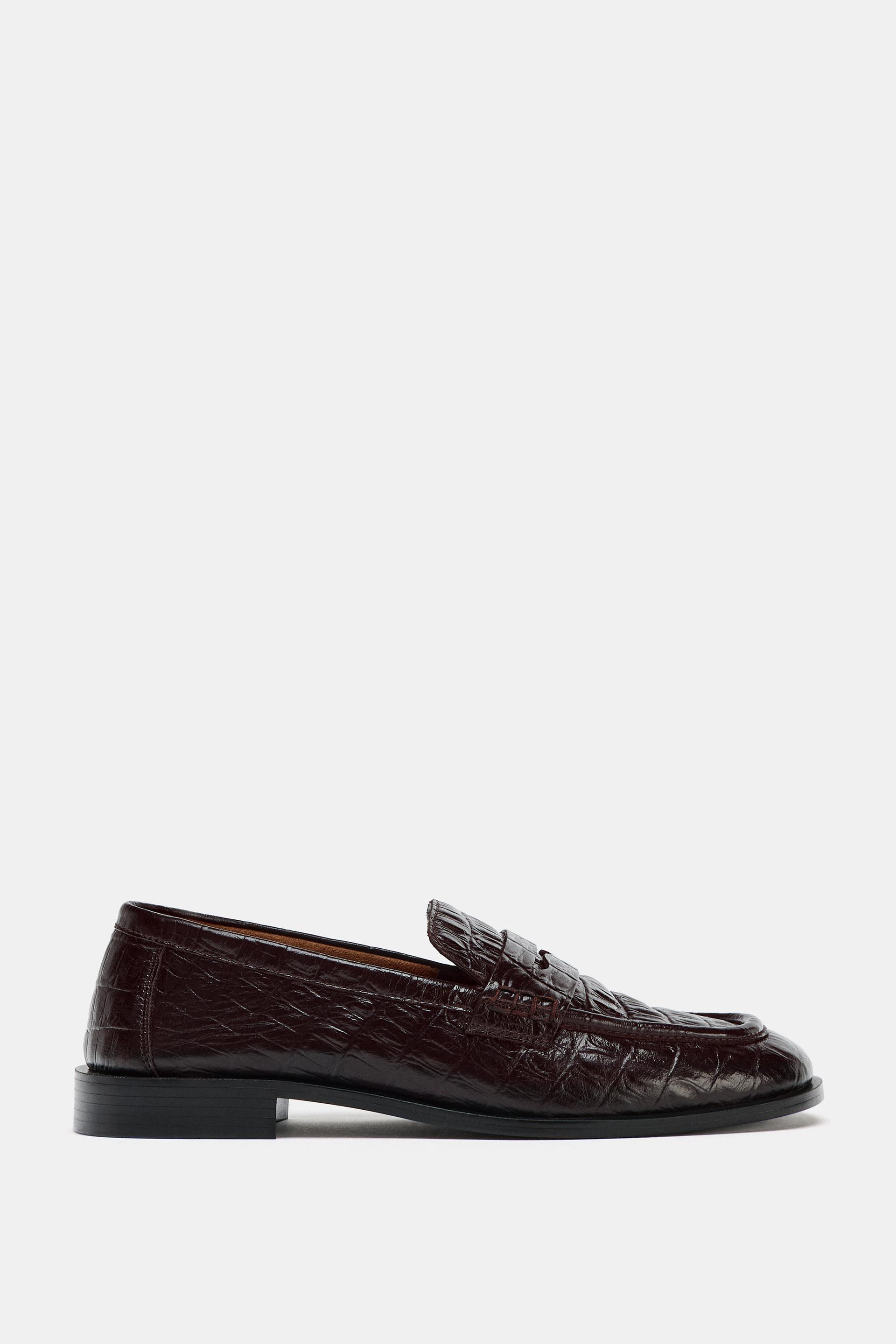 EMBOSSED LEATHER LOAFERS by ZARA