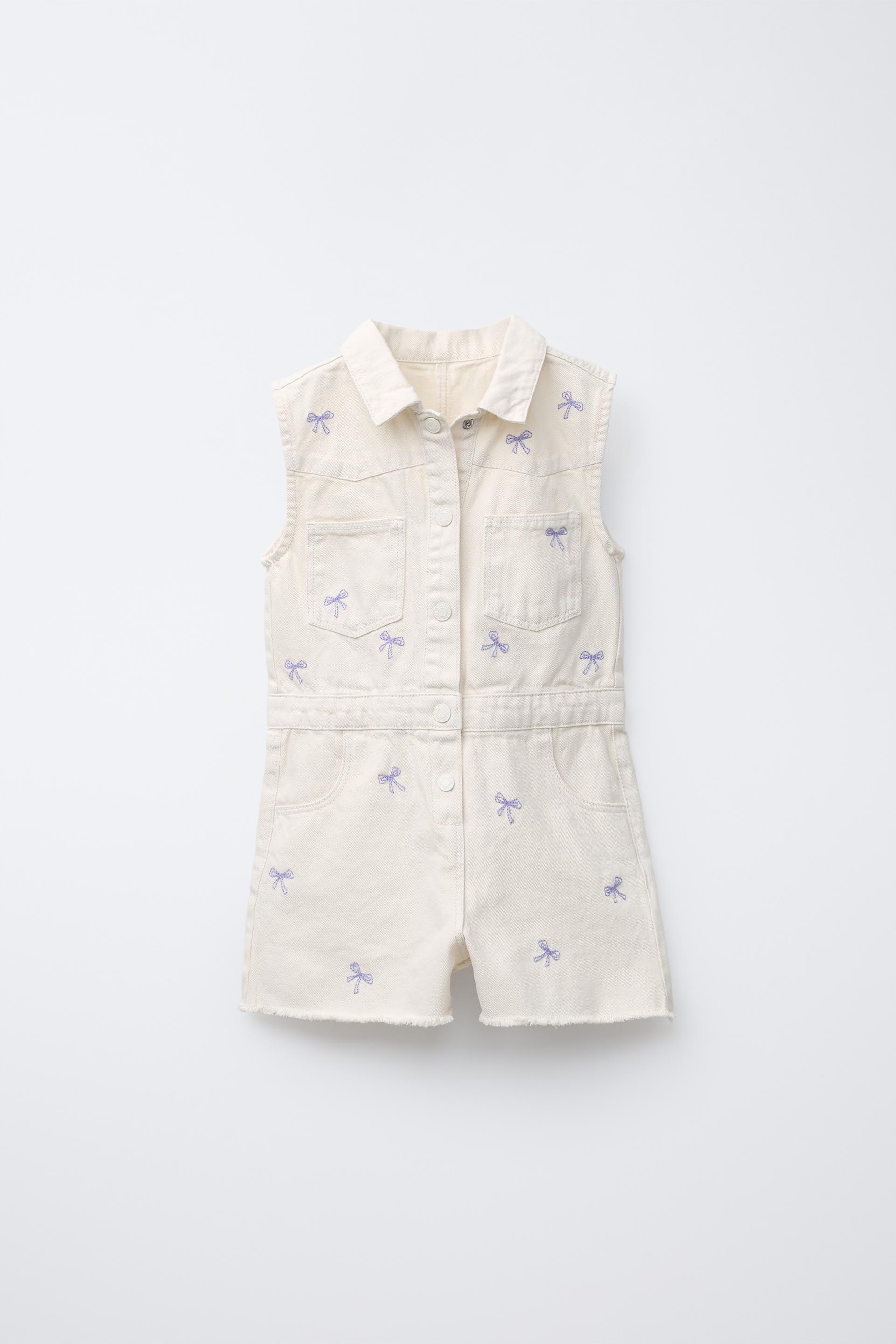 EMBROIDERED BOW TWILL SHORT JUMPSUIT by ZARA