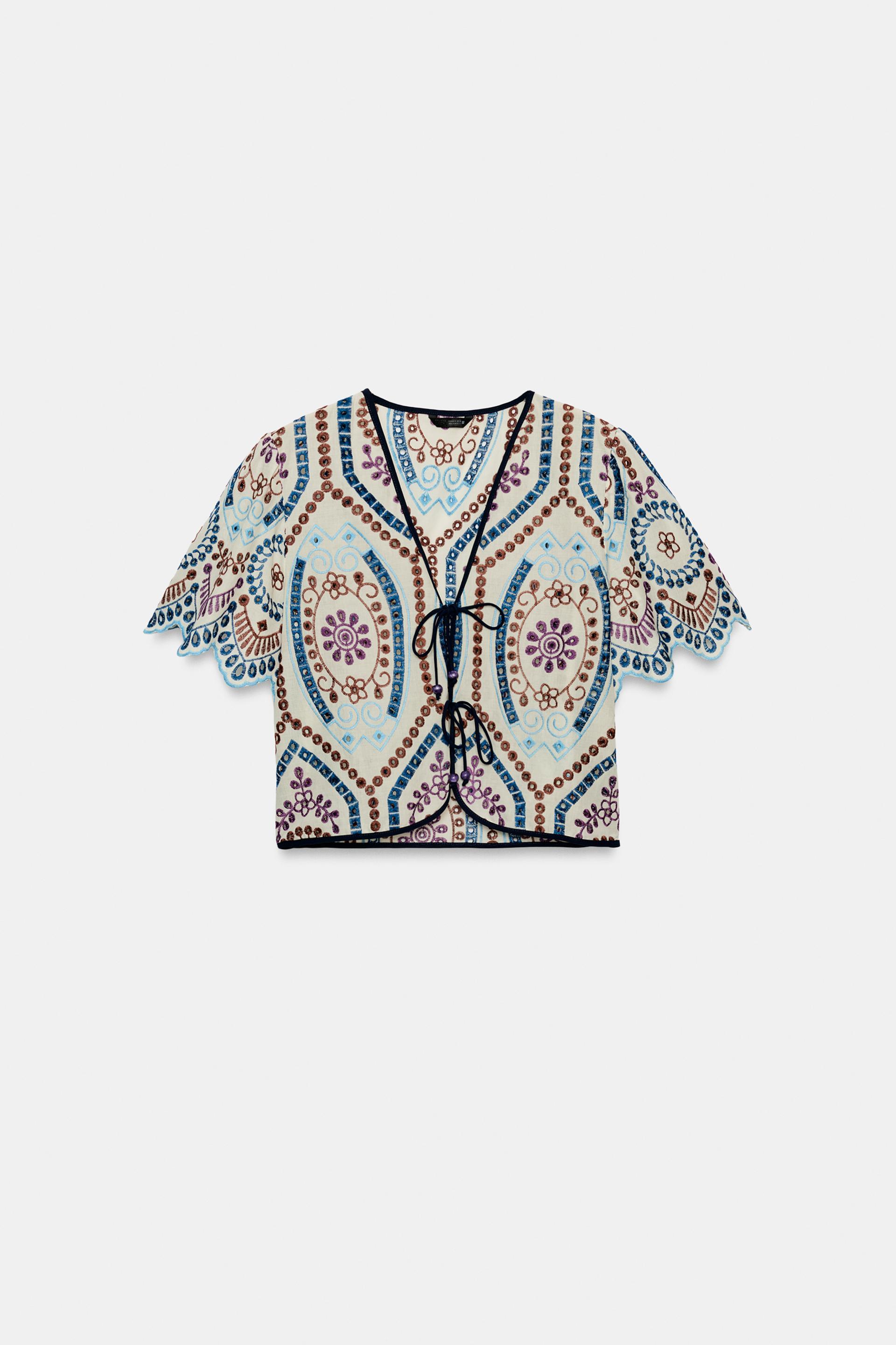 EMBROIDERED EYELET CROP TOP by ZARA