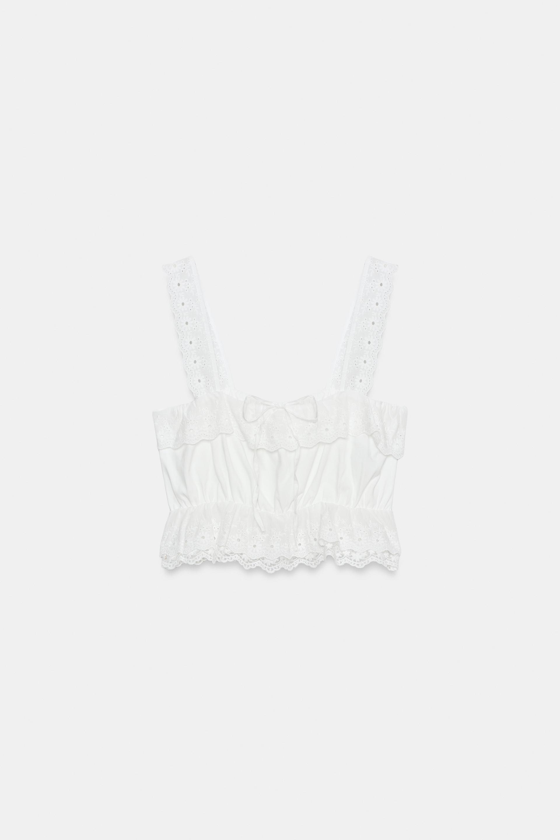 EMBROIDERED EYELET CROP TOP by ZARA