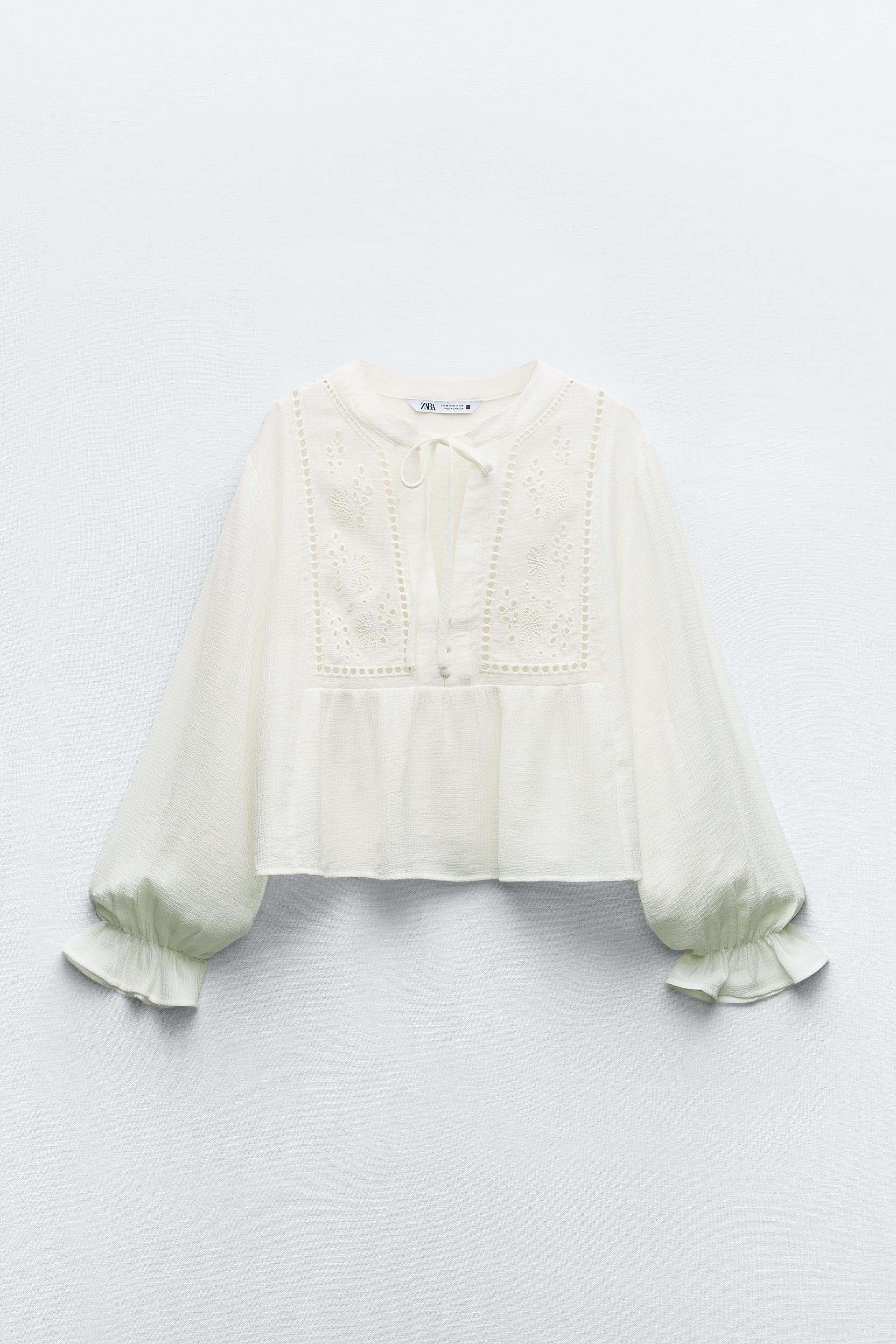 EMBROIDERED EYELET CROPPED BLOUSE by ZARA