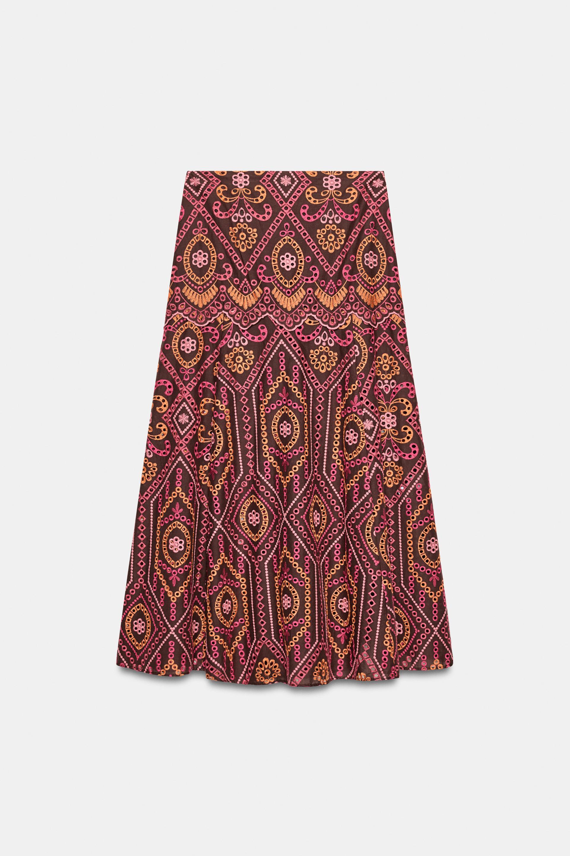 EMBROIDERED EYELET MIDI SKIRT by ZARA