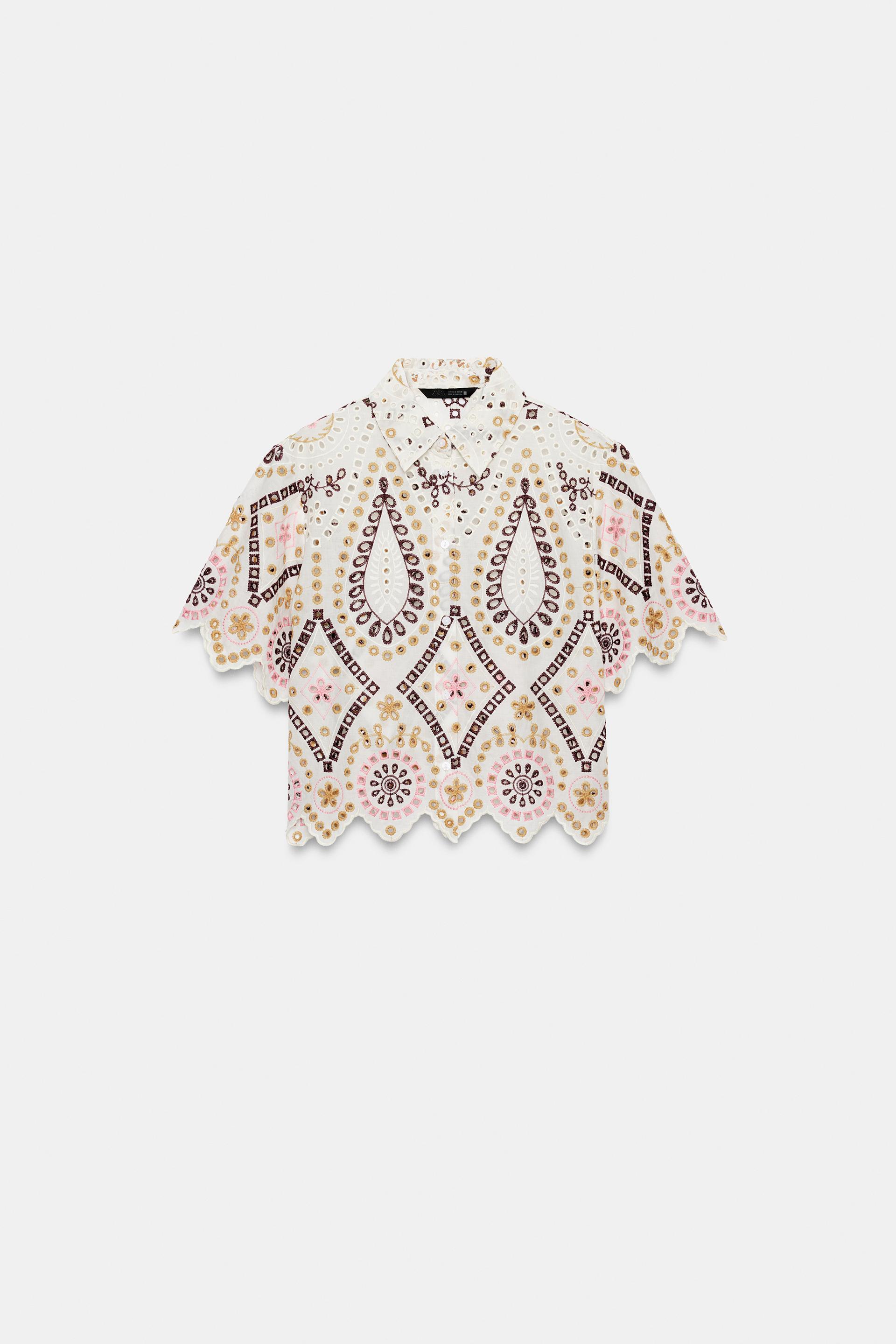 EMBROIDERED EYELET SHORT SLEEVE SHIRT by ZARA