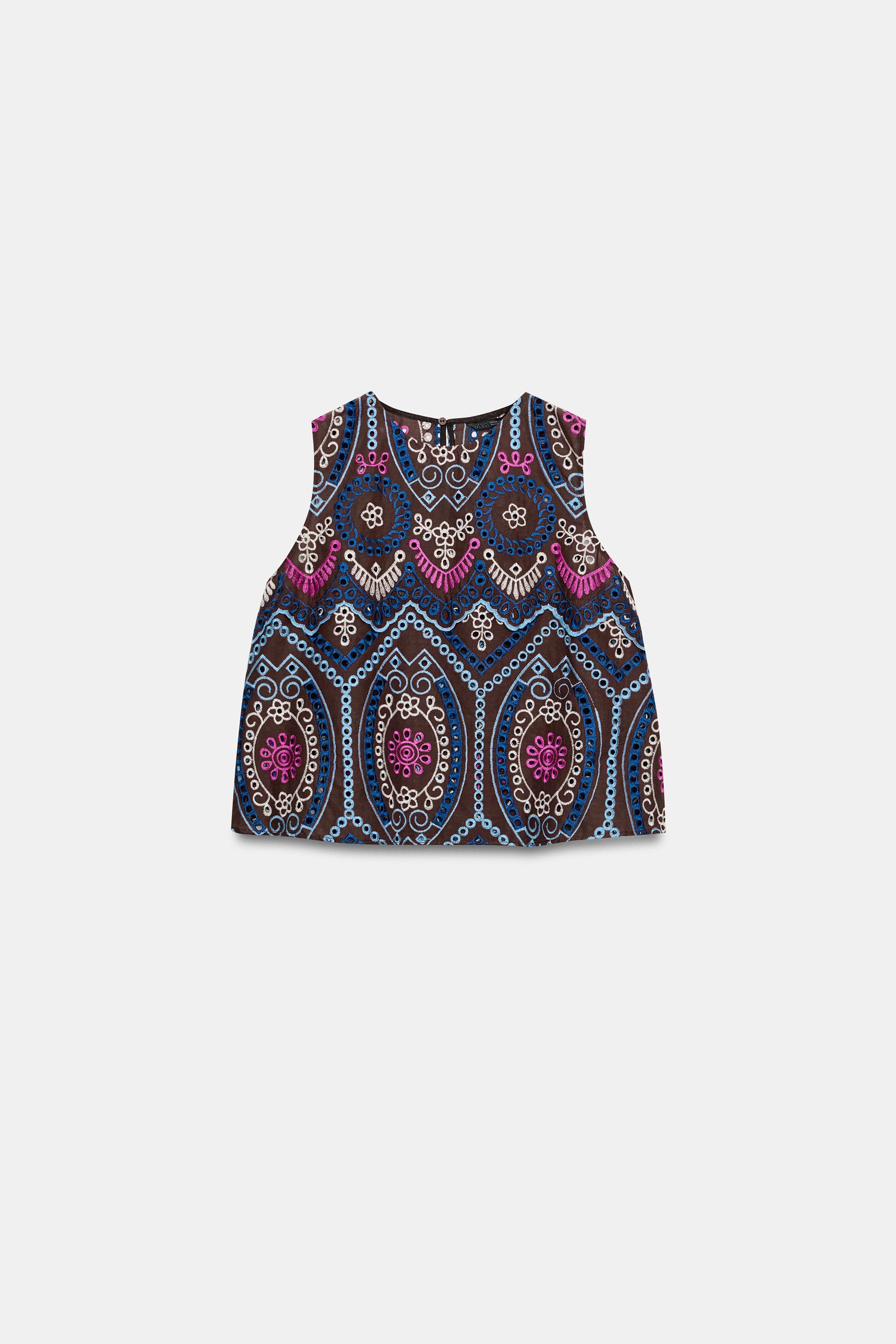 EMBROIDERED EYELET TOP by ZARA