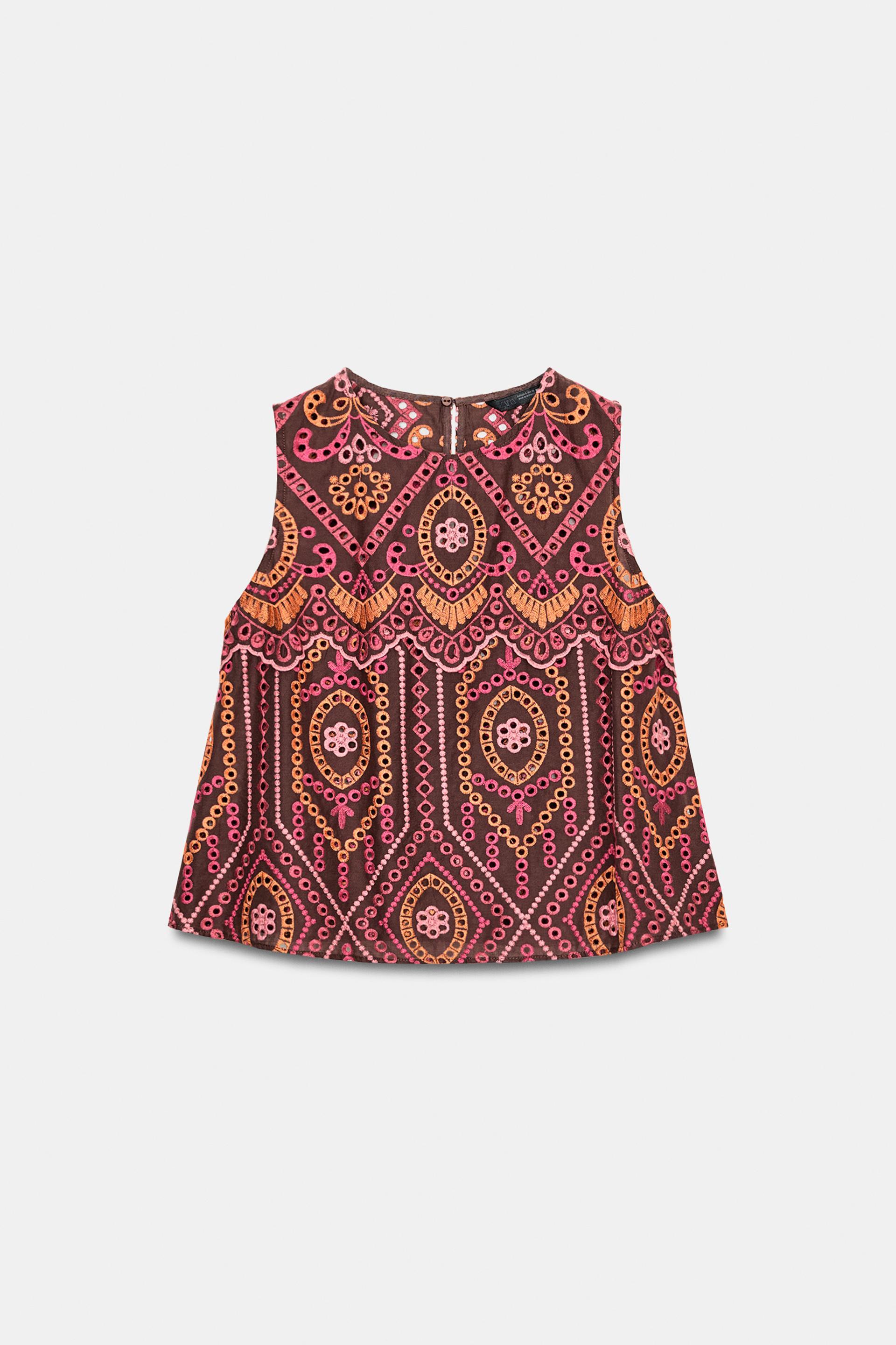 EMBROIDERED EYELET TOP by ZARA