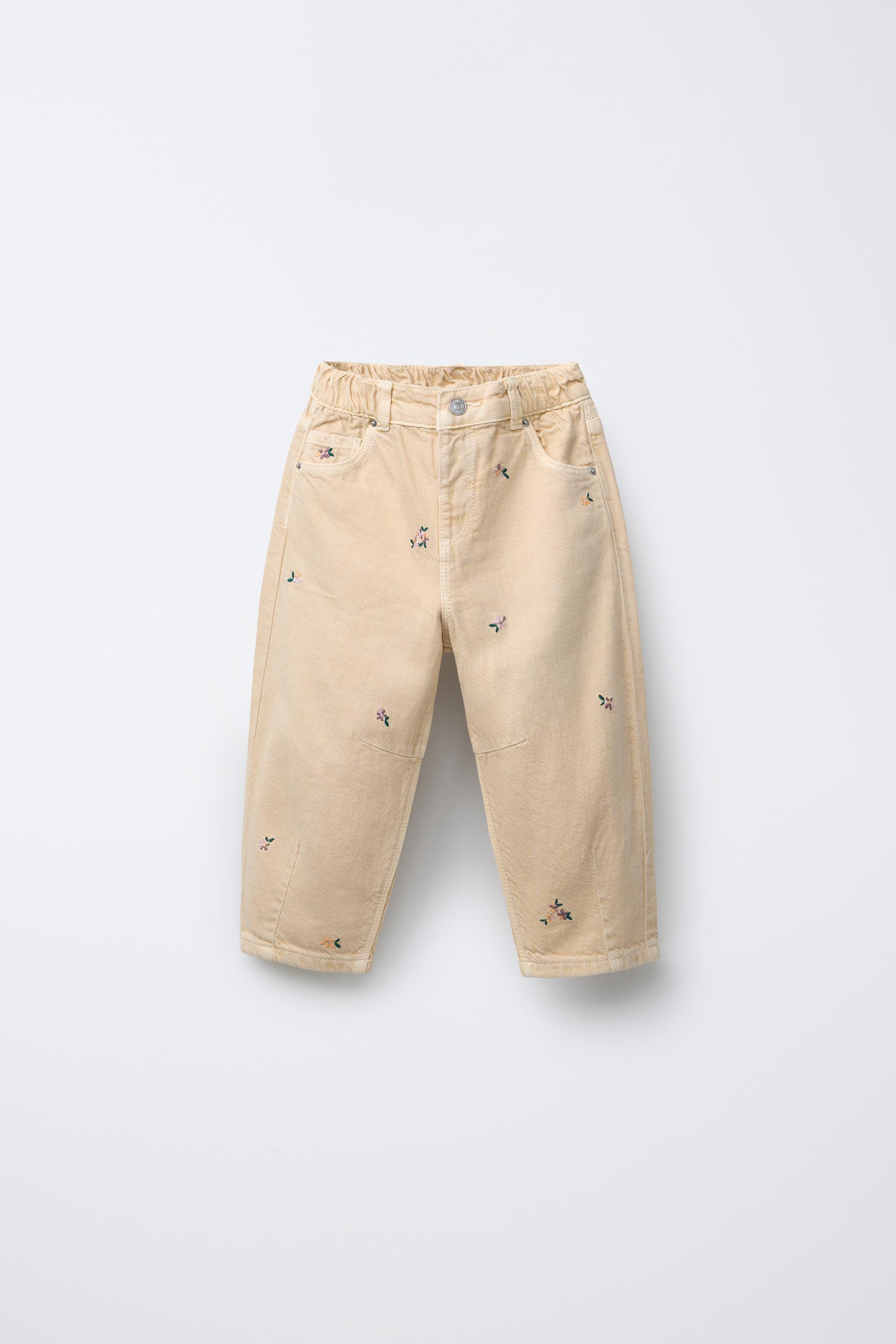 EMBROIDERED FLORAL BALLOON TWILL PANTS by ZARA
