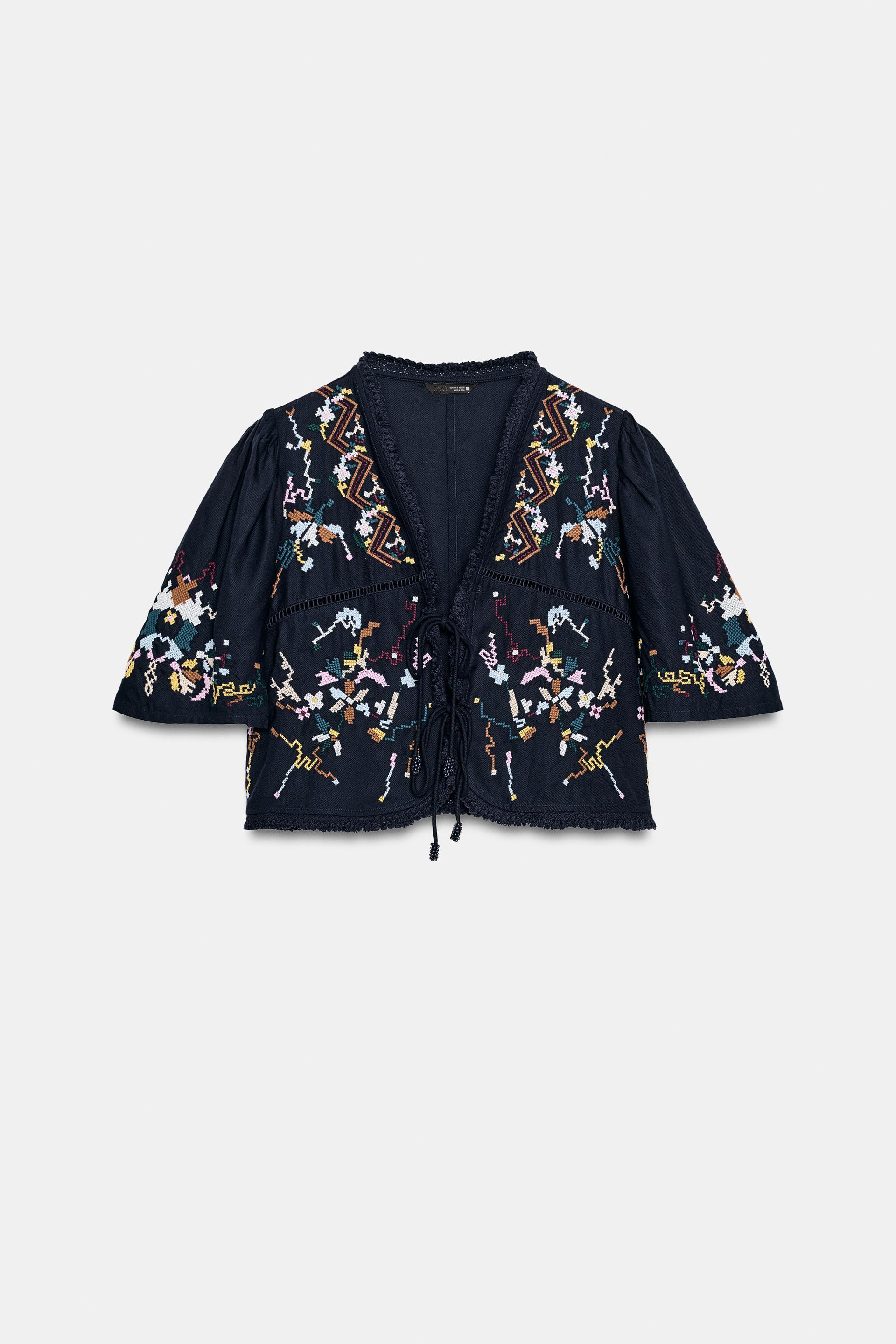 EMBROIDERED FLORAL CROPPED TOP by ZARA
