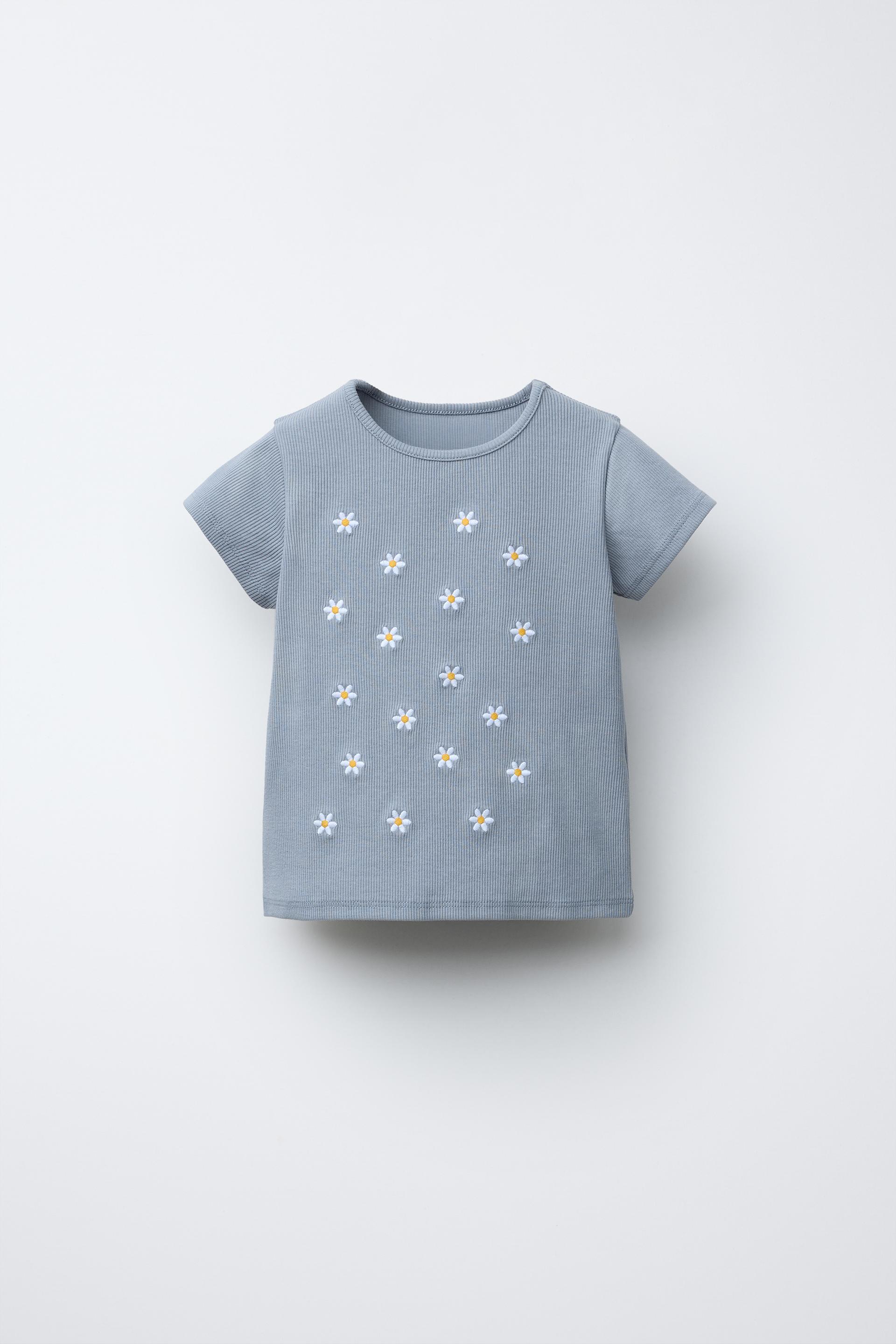 EMBROIDERED FLORAL RIB T-SHIRT by ZARA
