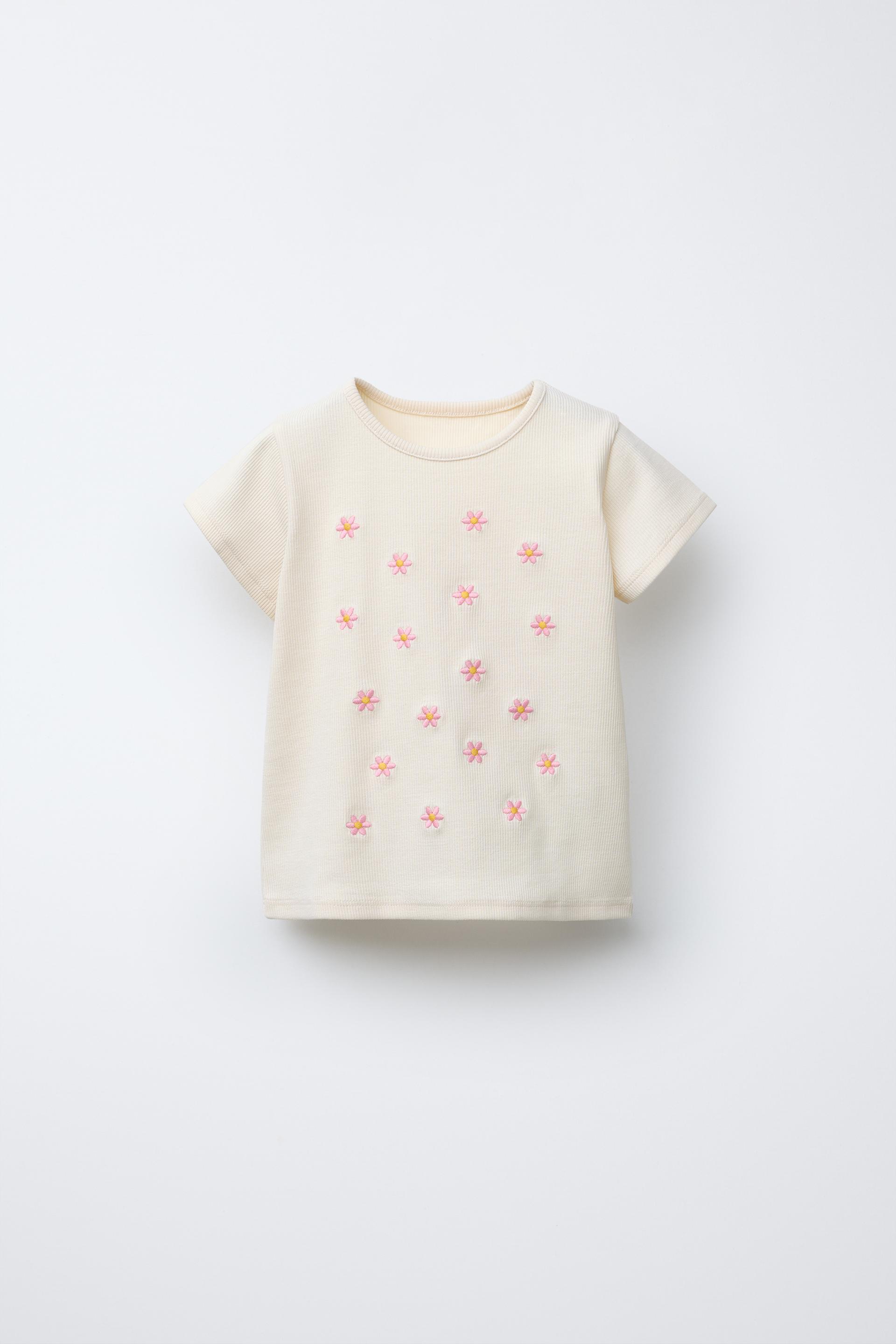 EMBROIDERED FLORAL RIB T-SHIRT by ZARA