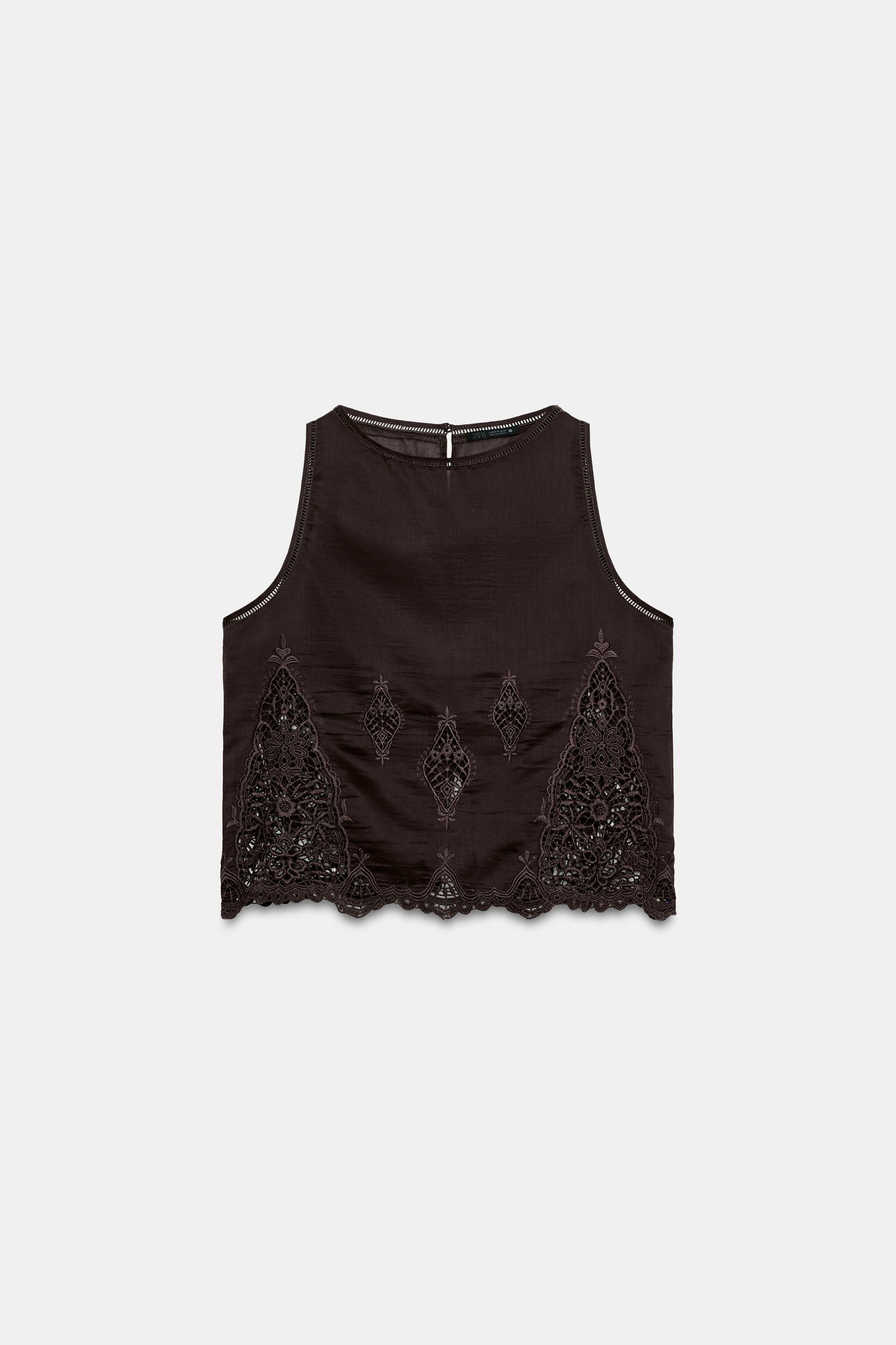 EMBROIDERED LACE INSERT TOP by ZARA