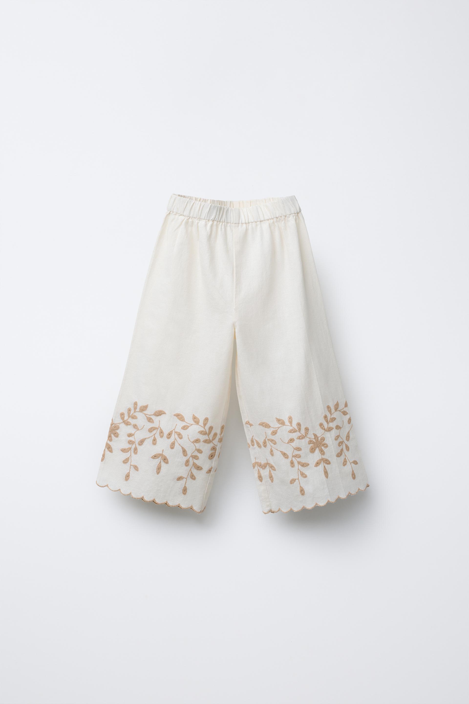 EMBROIDERED LINEN CULOTTE PANTS by ZARA