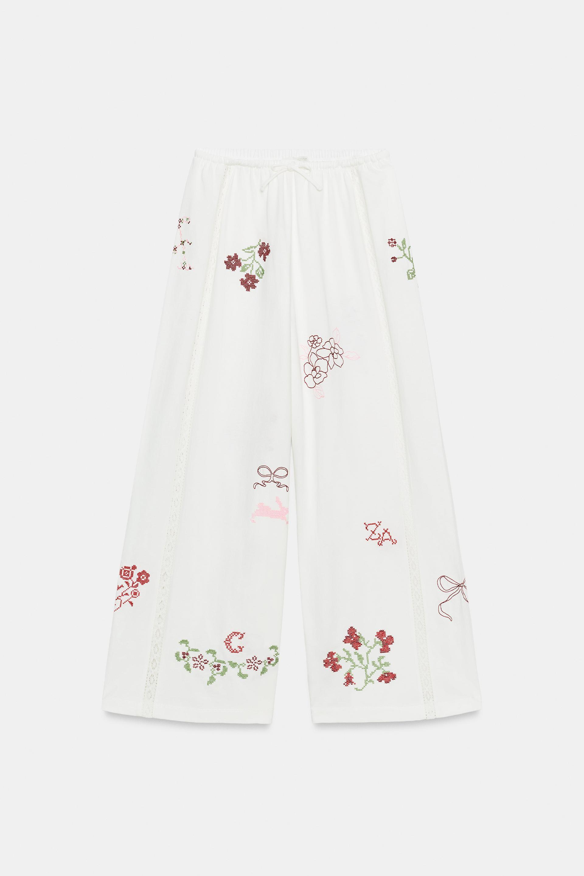 EMBROIDERED LONG PANTS by ZARA