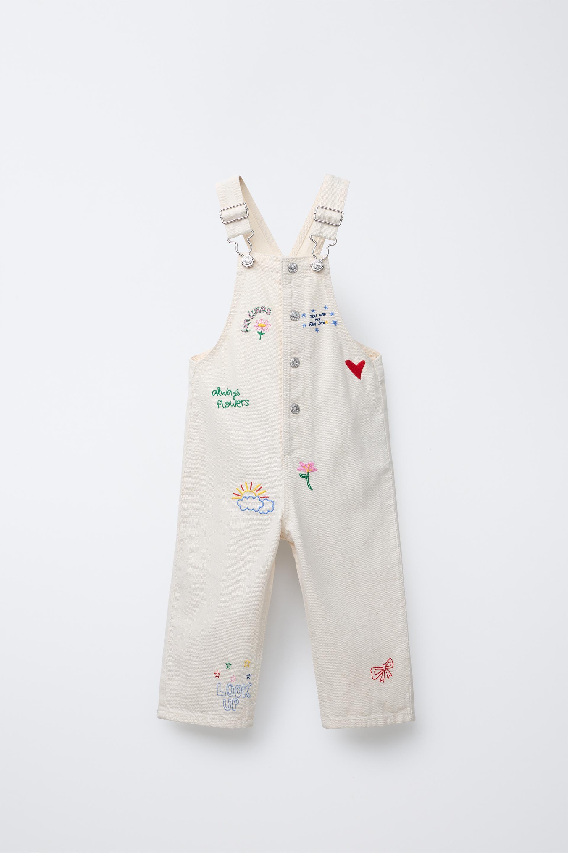 EMBROIDERED LONG TWILL OVERALLS by ZARA