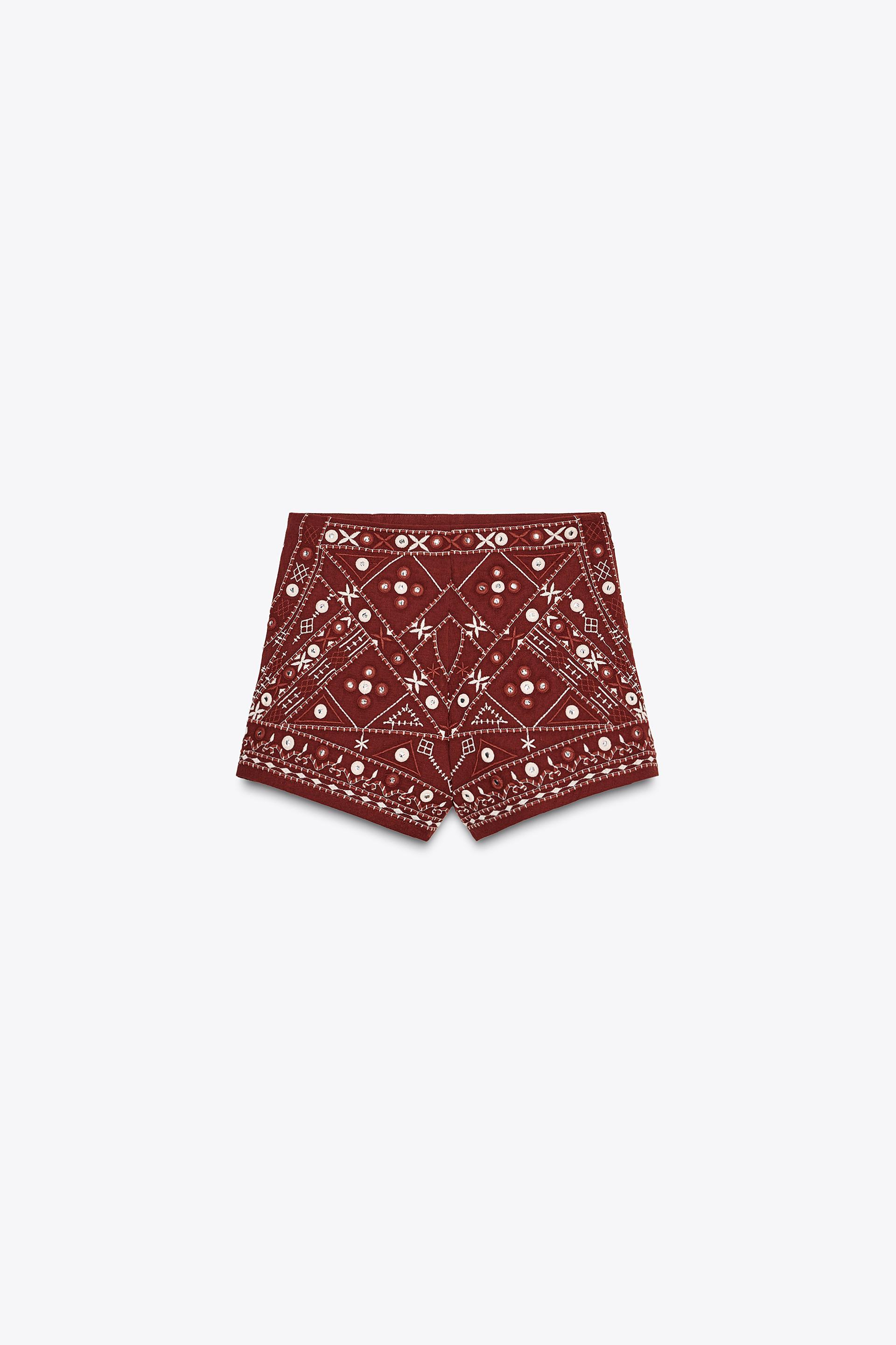 EMBROIDERED MIRROR SHORTS by ZARA