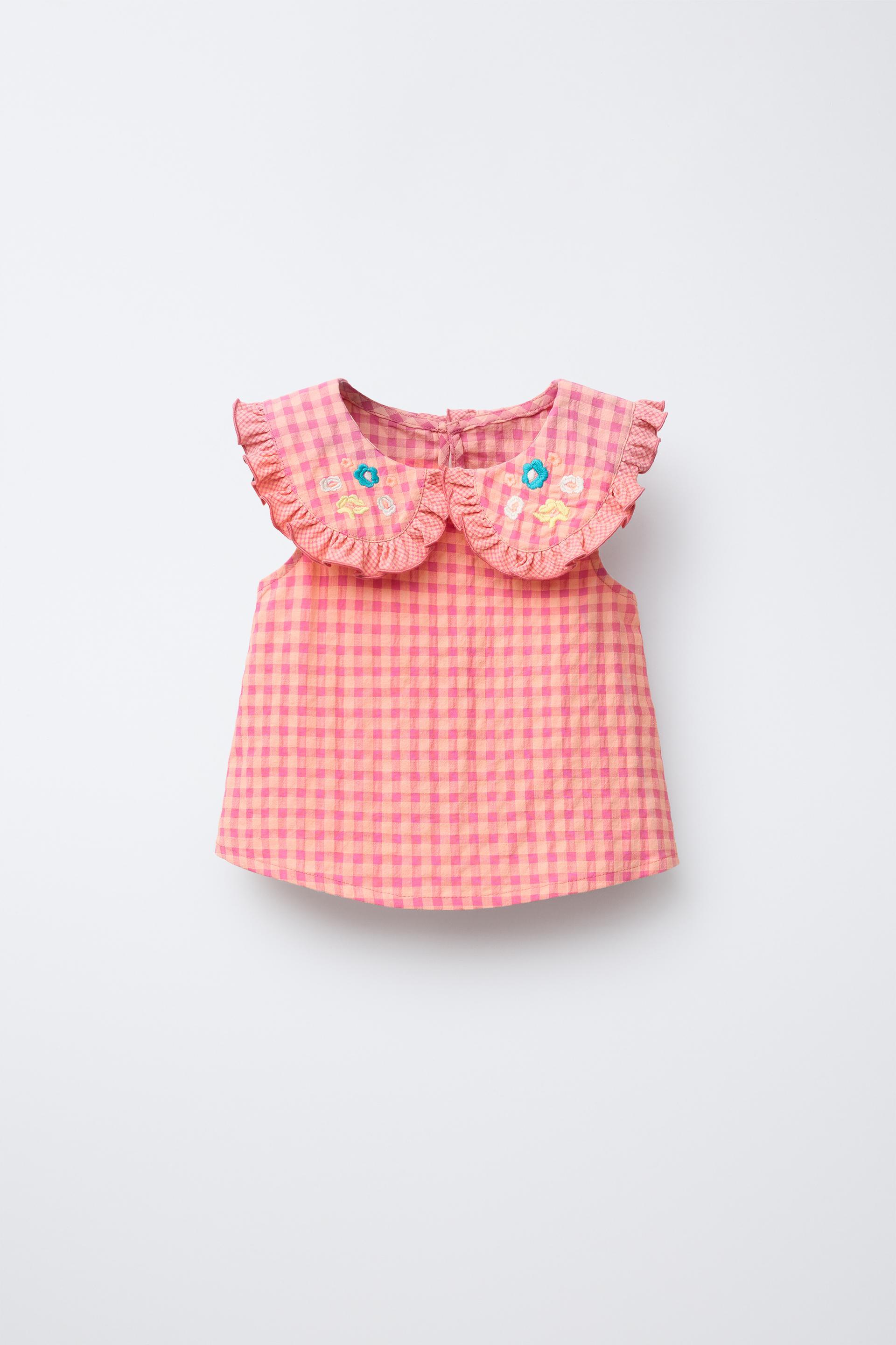 EMBROIDERED PLAID BLOUSE by ZARA