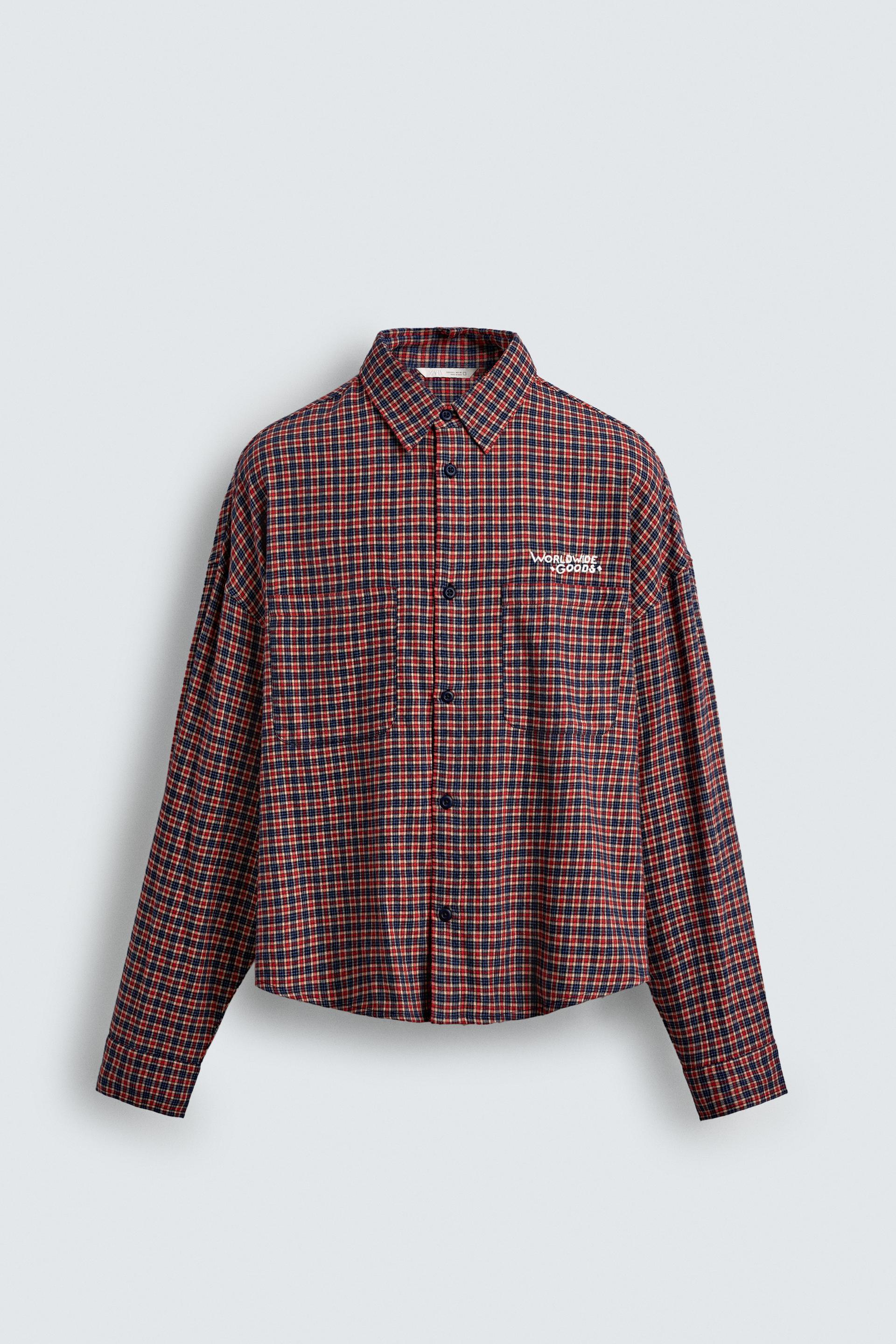 EMBROIDERED PLAID FLANNEL SHIRT by ZARA