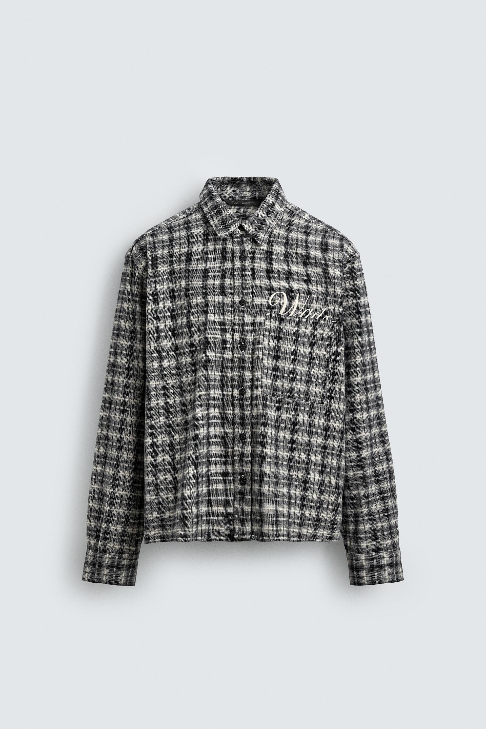 EMBROIDERED PLAID FLANNEL SHIRT by ZARA