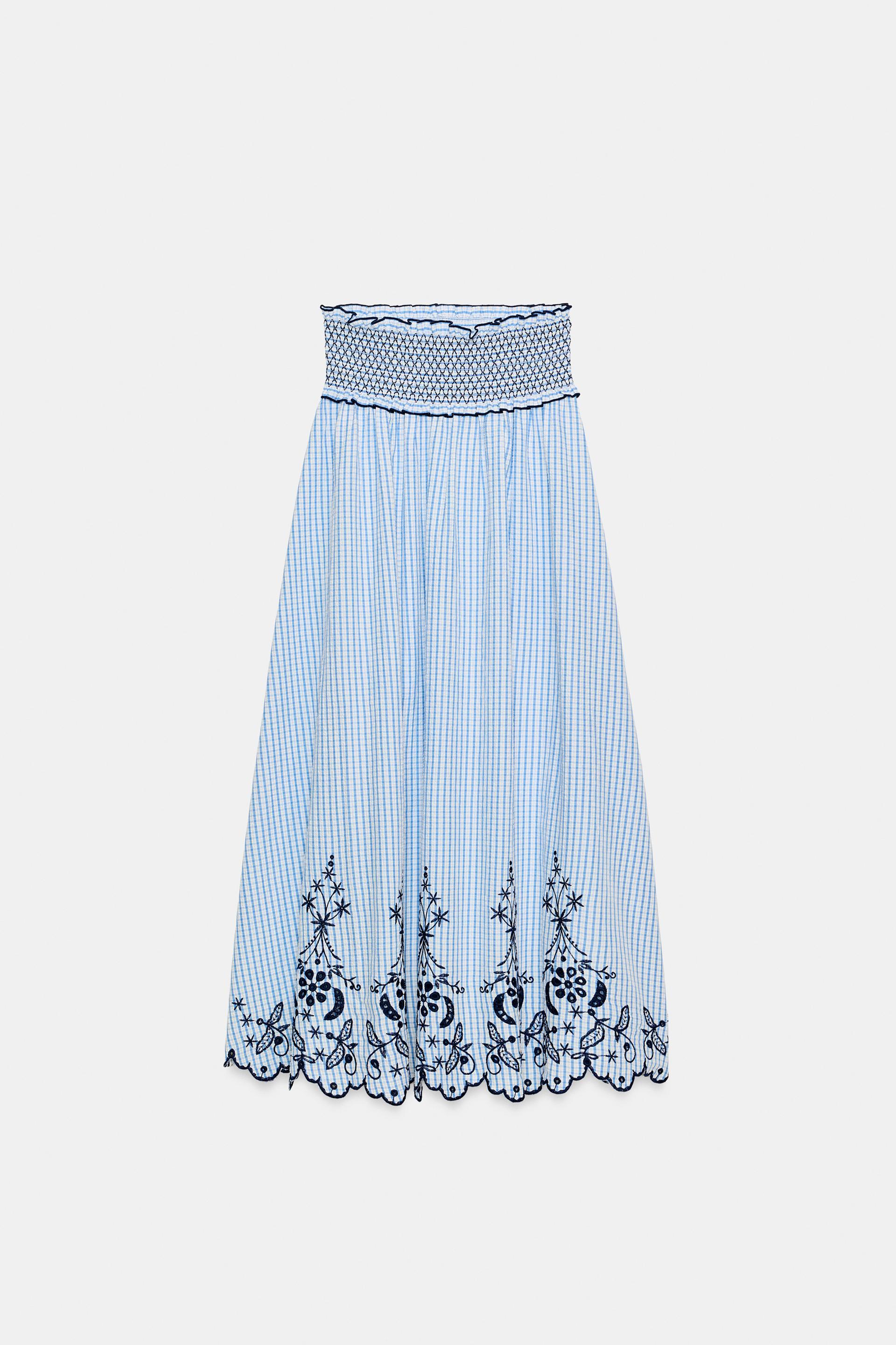 EMBROIDERED PLAID MIDI SKIRT by ZARA