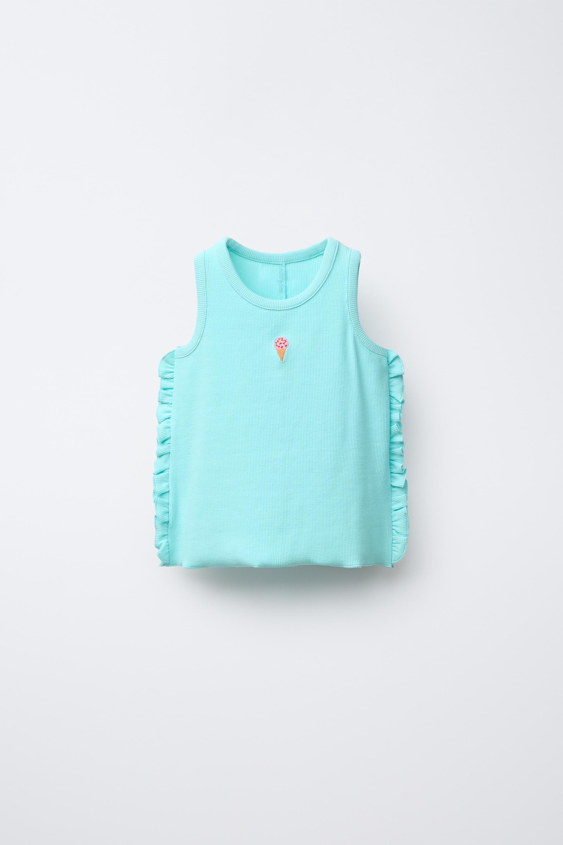 EMBROIDERED RUFFLED RIBBED TOP by ZARA