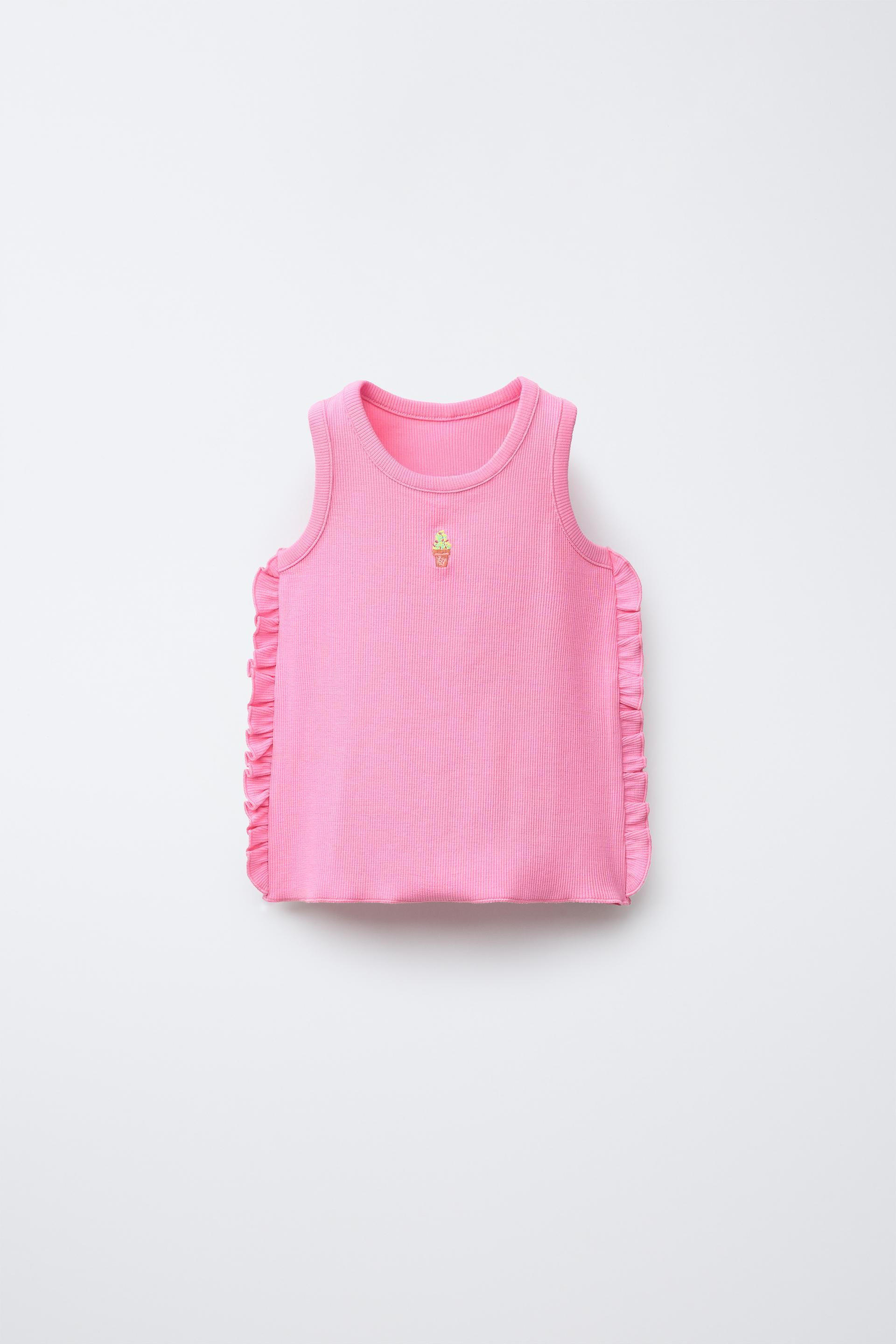 EMBROIDERED RUFFLED RIBBED TOP by ZARA