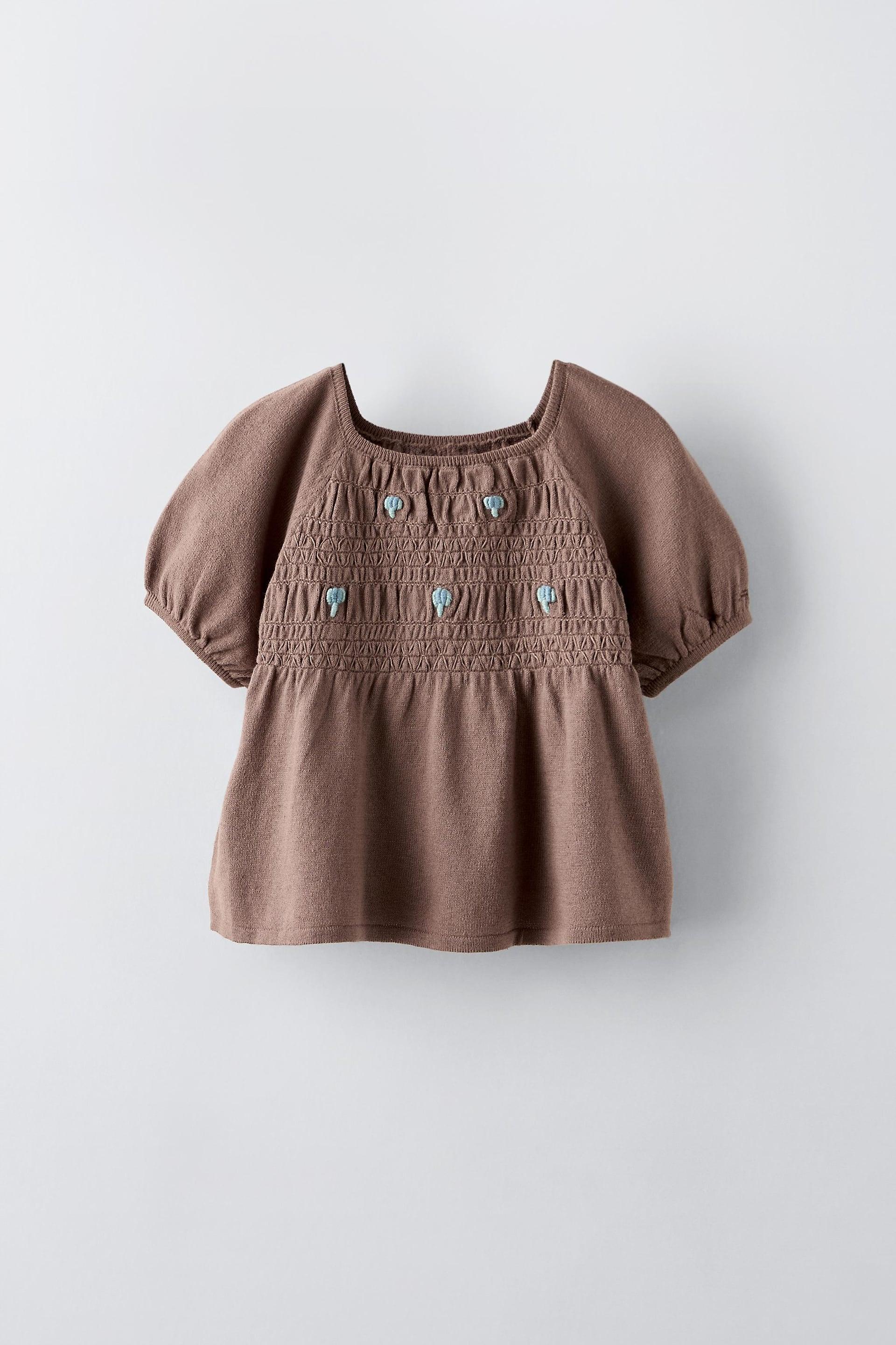 EMBROIDERED SMOCKED KNIT TOP by ZARA