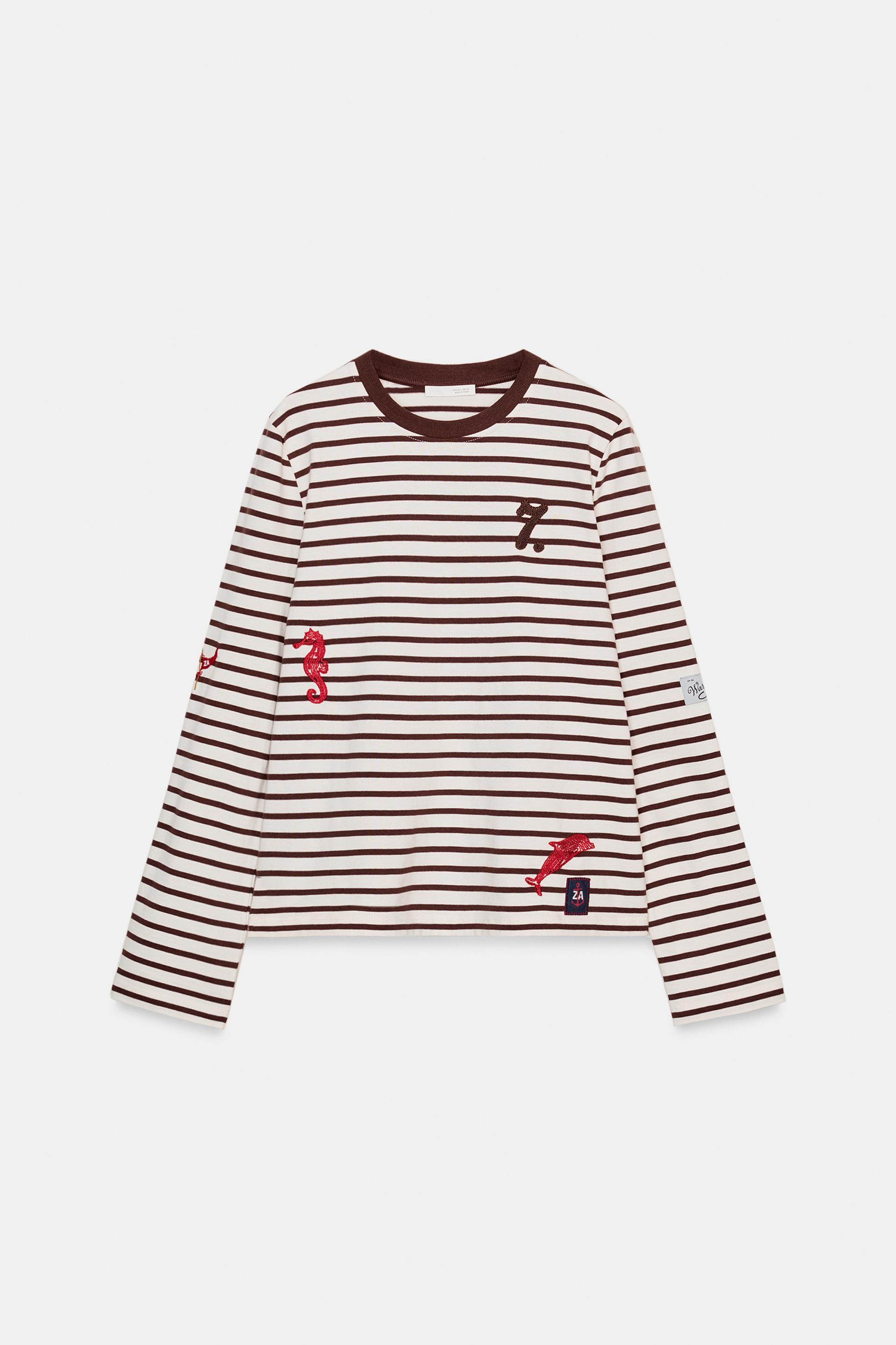 EMBROIDERED STRIPED T-SHIRT by ZARA