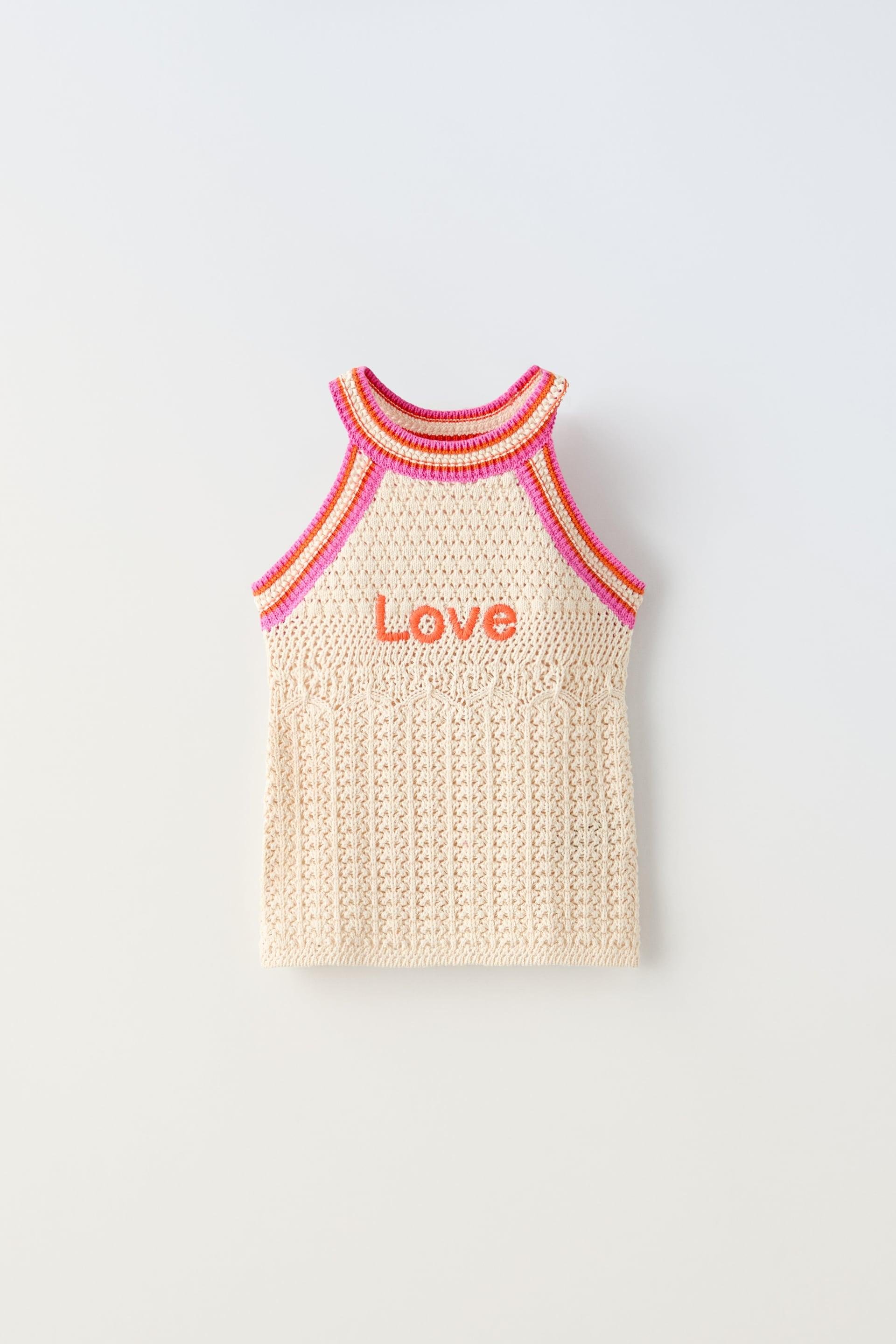 EMBROIDERED TEXT CROCHET TOP by ZARA
