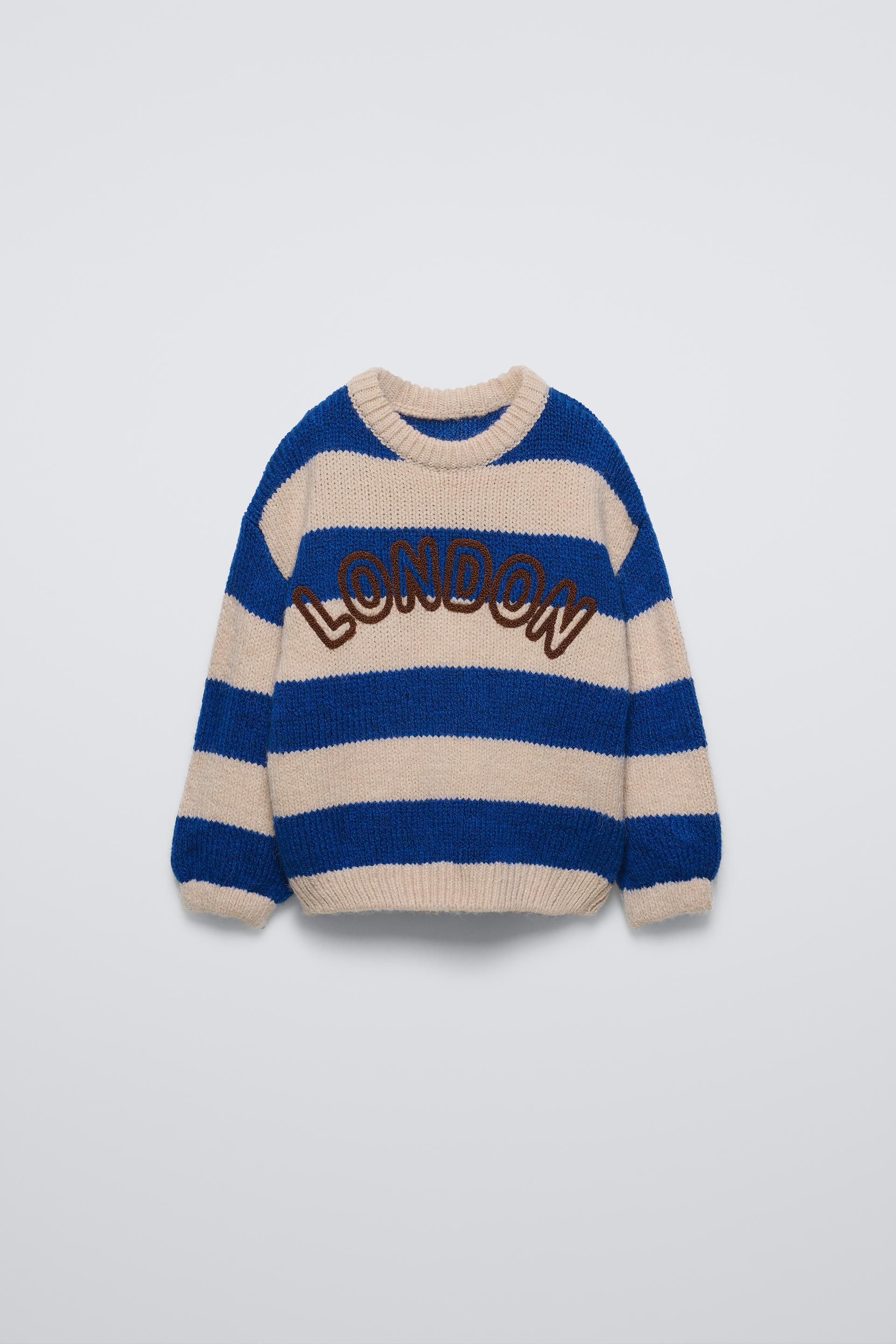 EMBROIDERED TEXT STRIPED KNIT SWEATER by ZARA