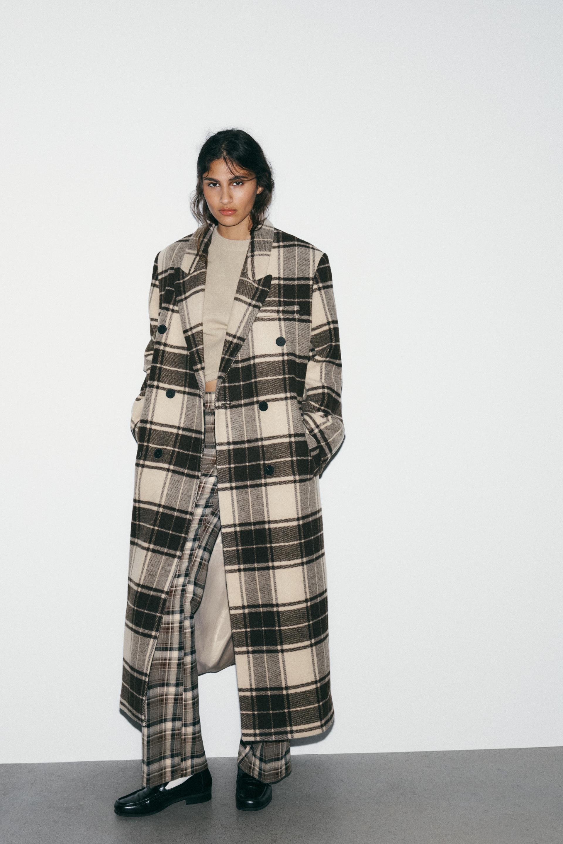 EXTRA LONG PLAID WOOL COAT by ZARA
