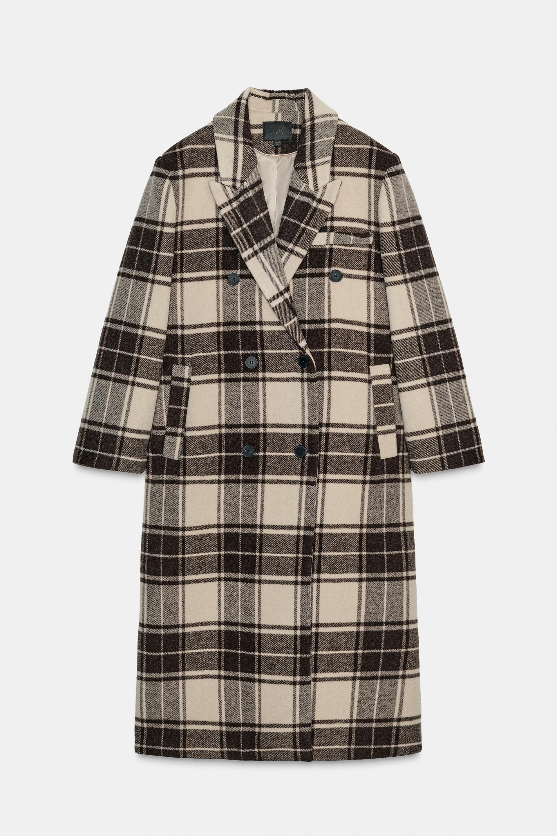 EXTRA LONG PLAID WOOL COAT by ZARA