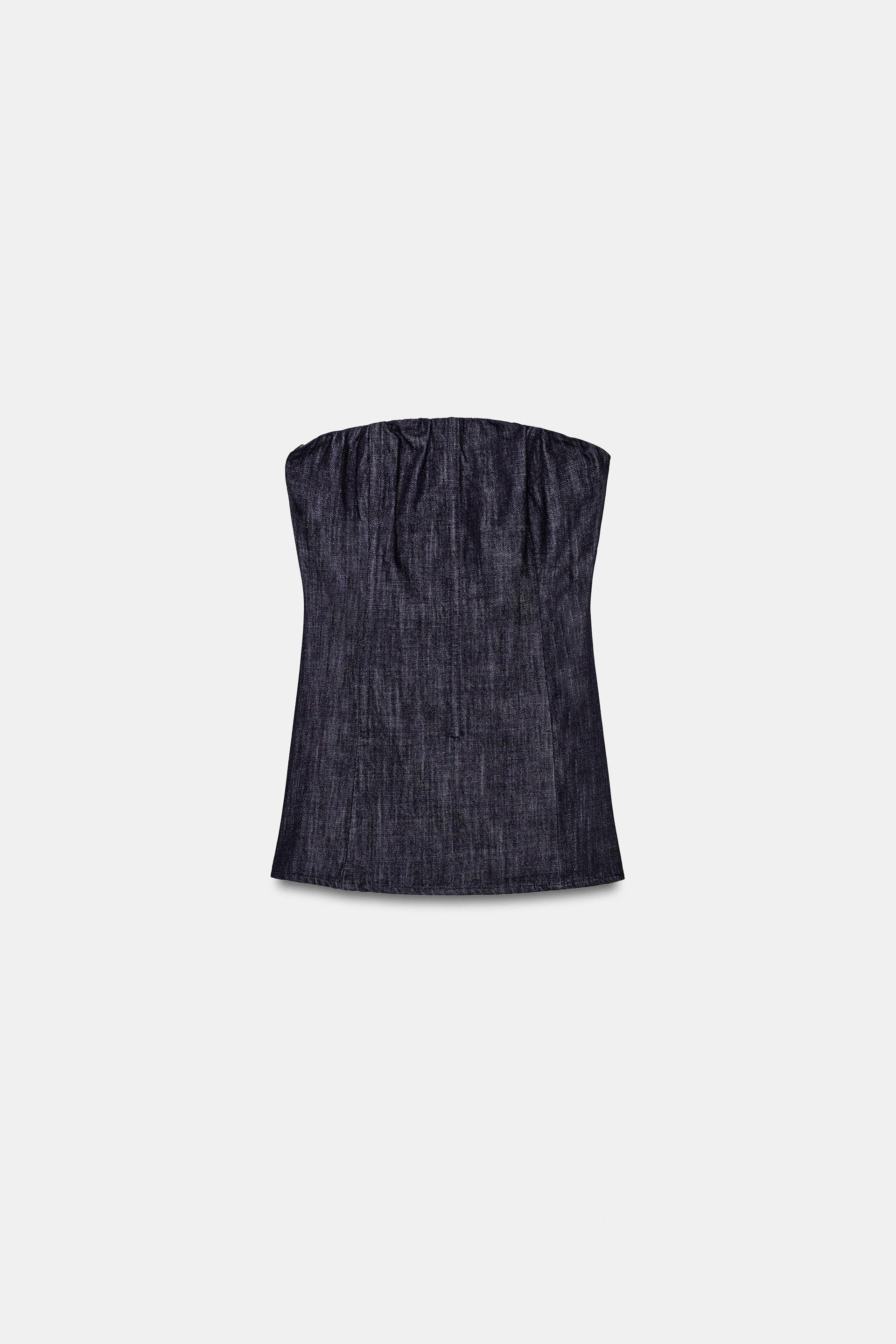 FAUX DENIM BUSTIER TOP by ZARA