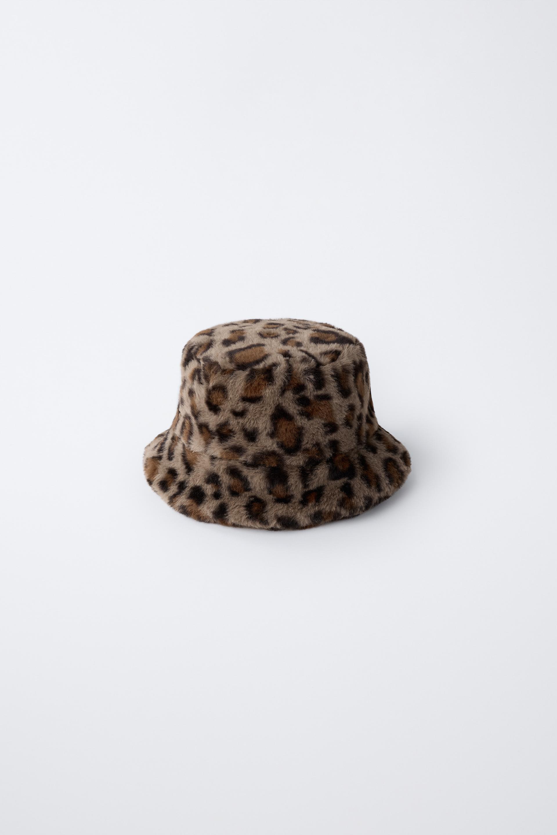 FAUX FUR ANIMAL PRINT BUCKET HAT by ZARA