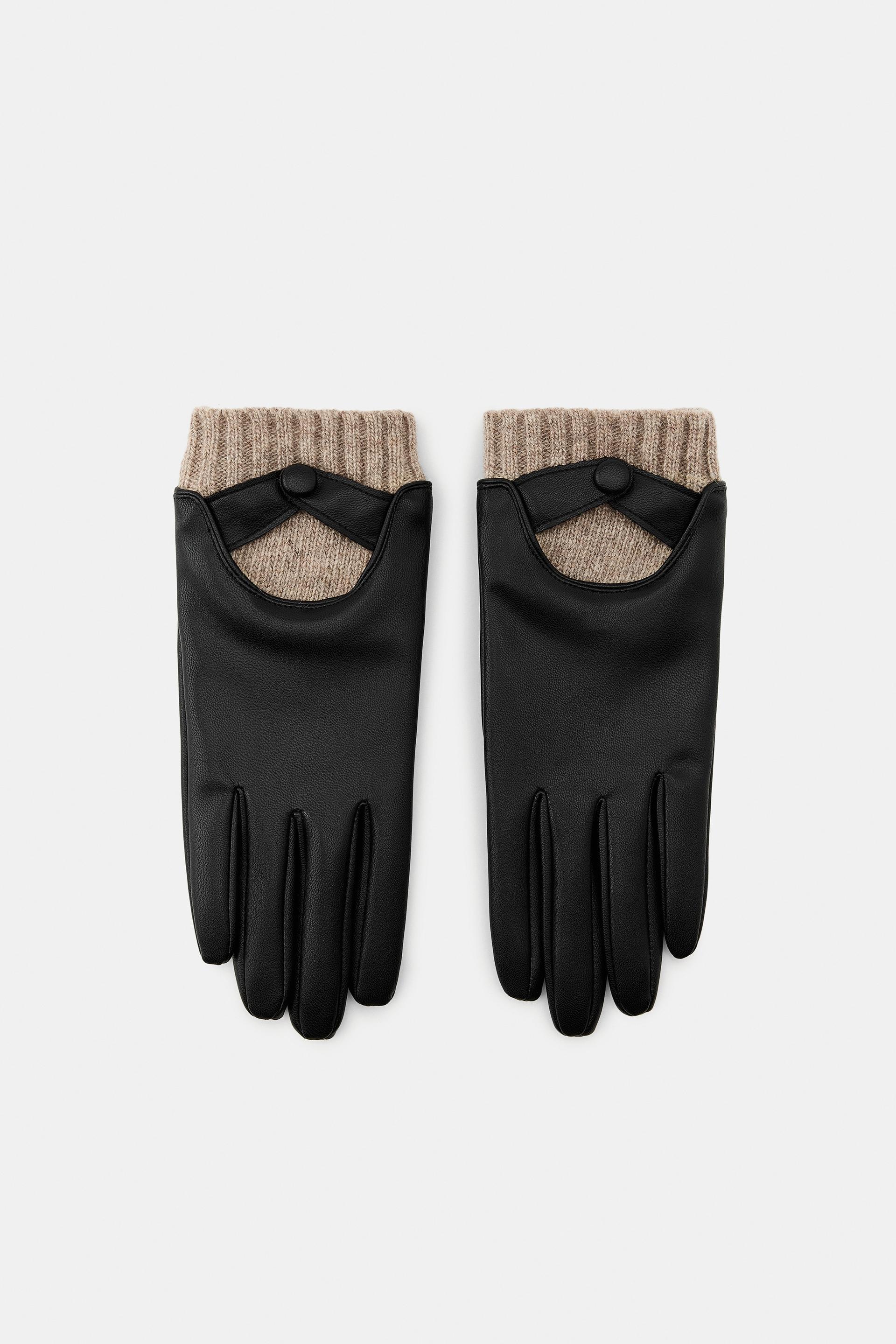 FAUX LEATHER GLOVES WITH WOOL by ZARA