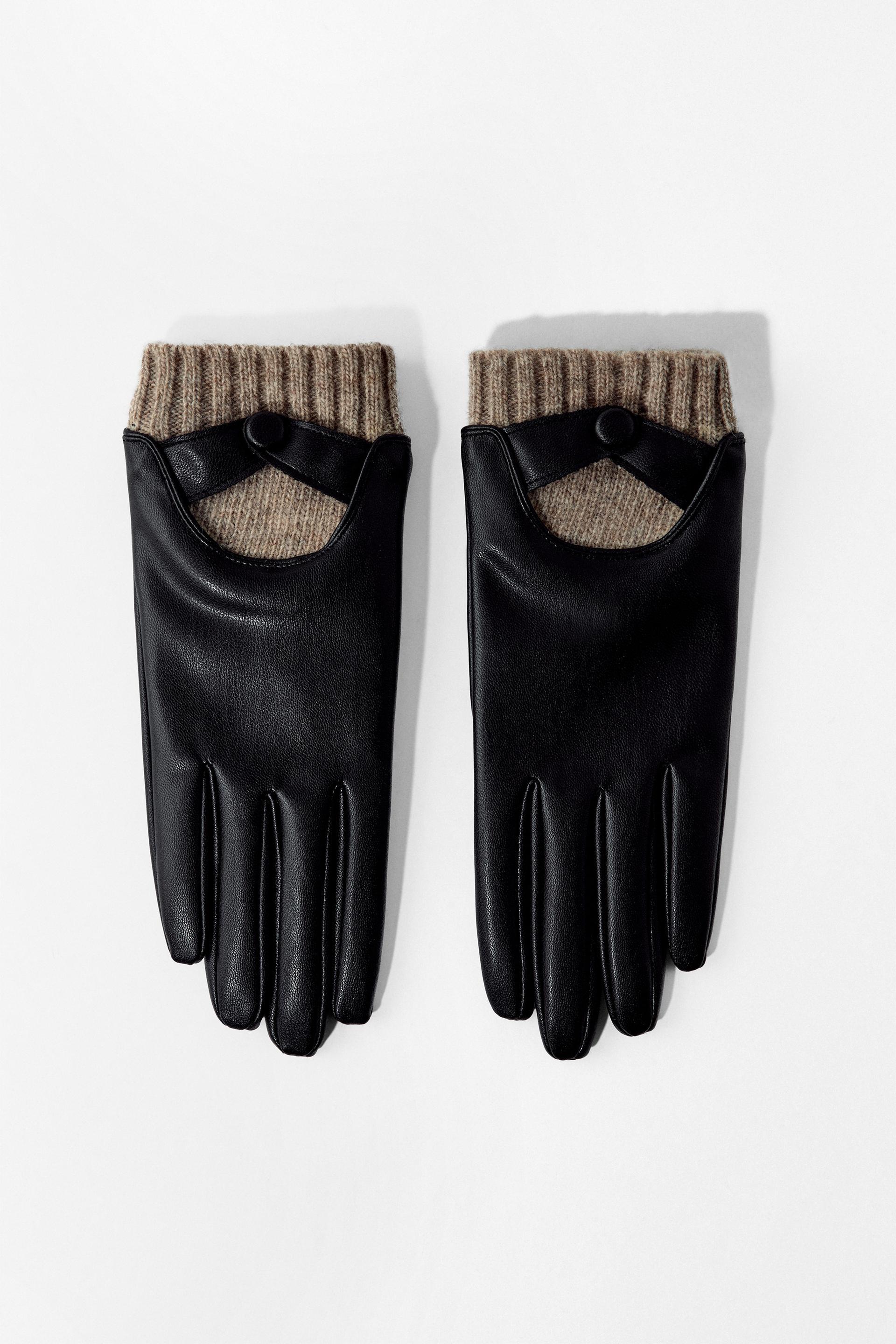 FAUX LEATHER GLOVES WITH WOOL by ZARA
