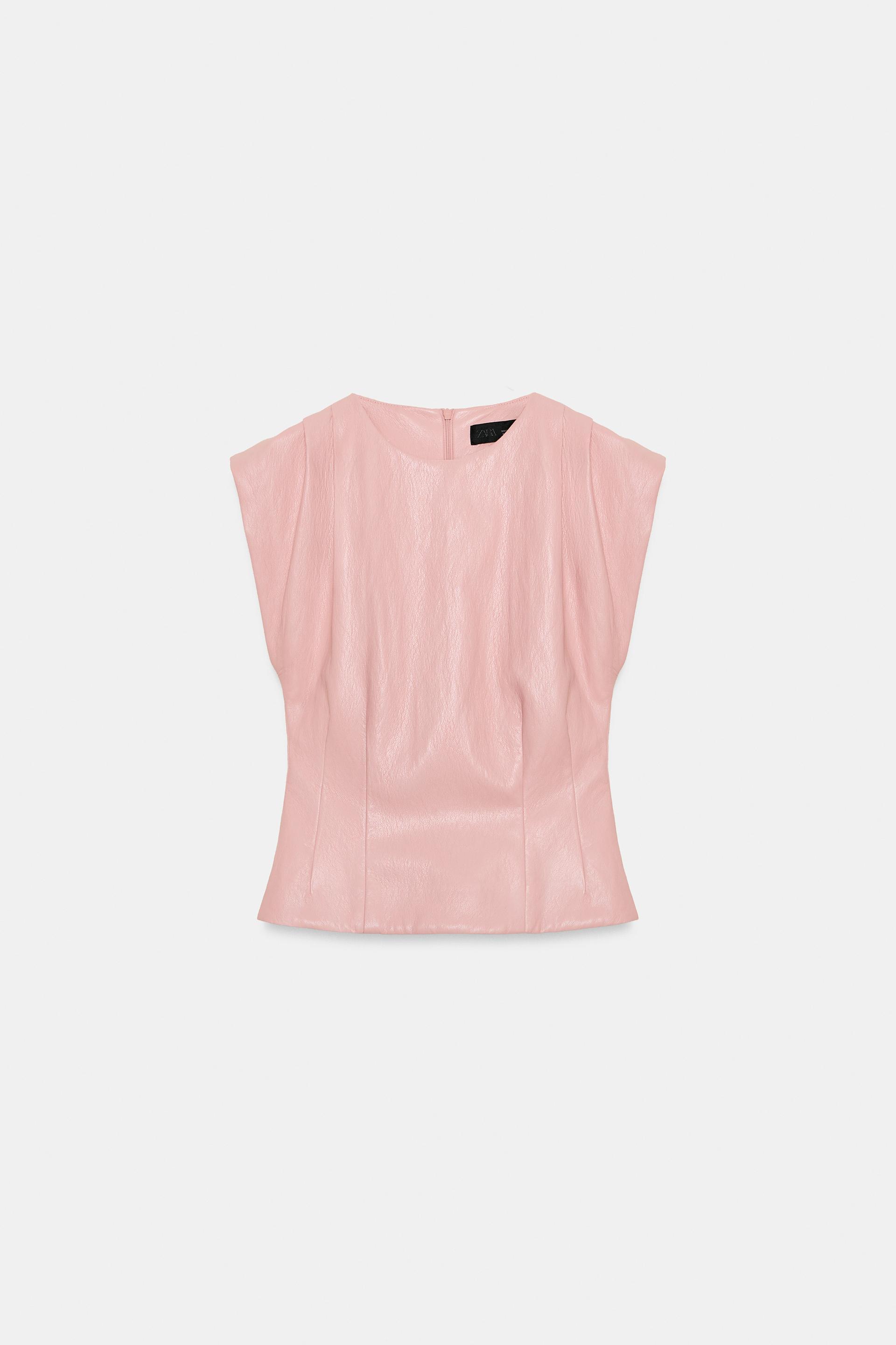 FAUX LEATHER SHOULDER PLEAT TOP by ZARA