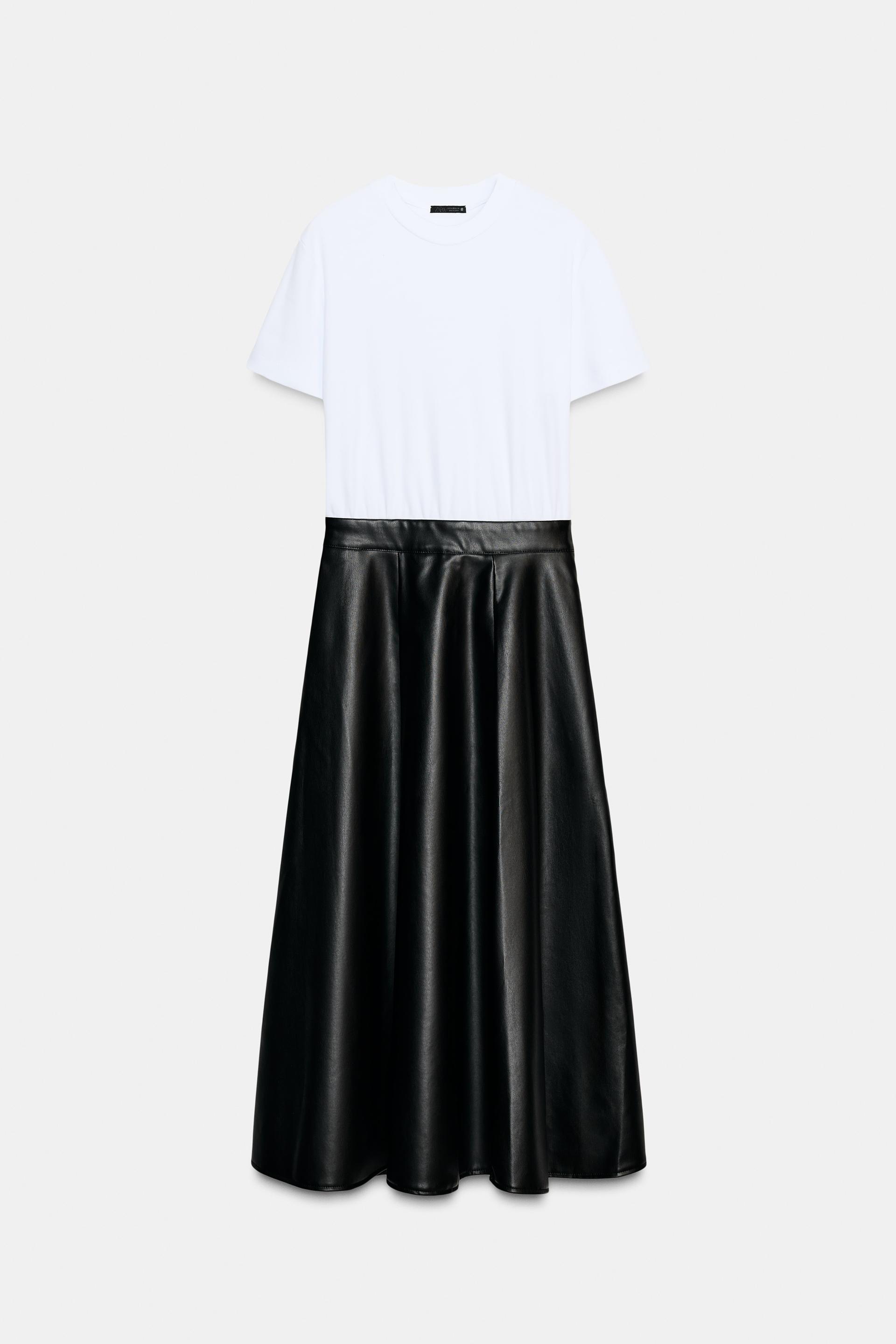 FAUX LEATHER SKIRT COMBI MIDI DRESS by ZARA