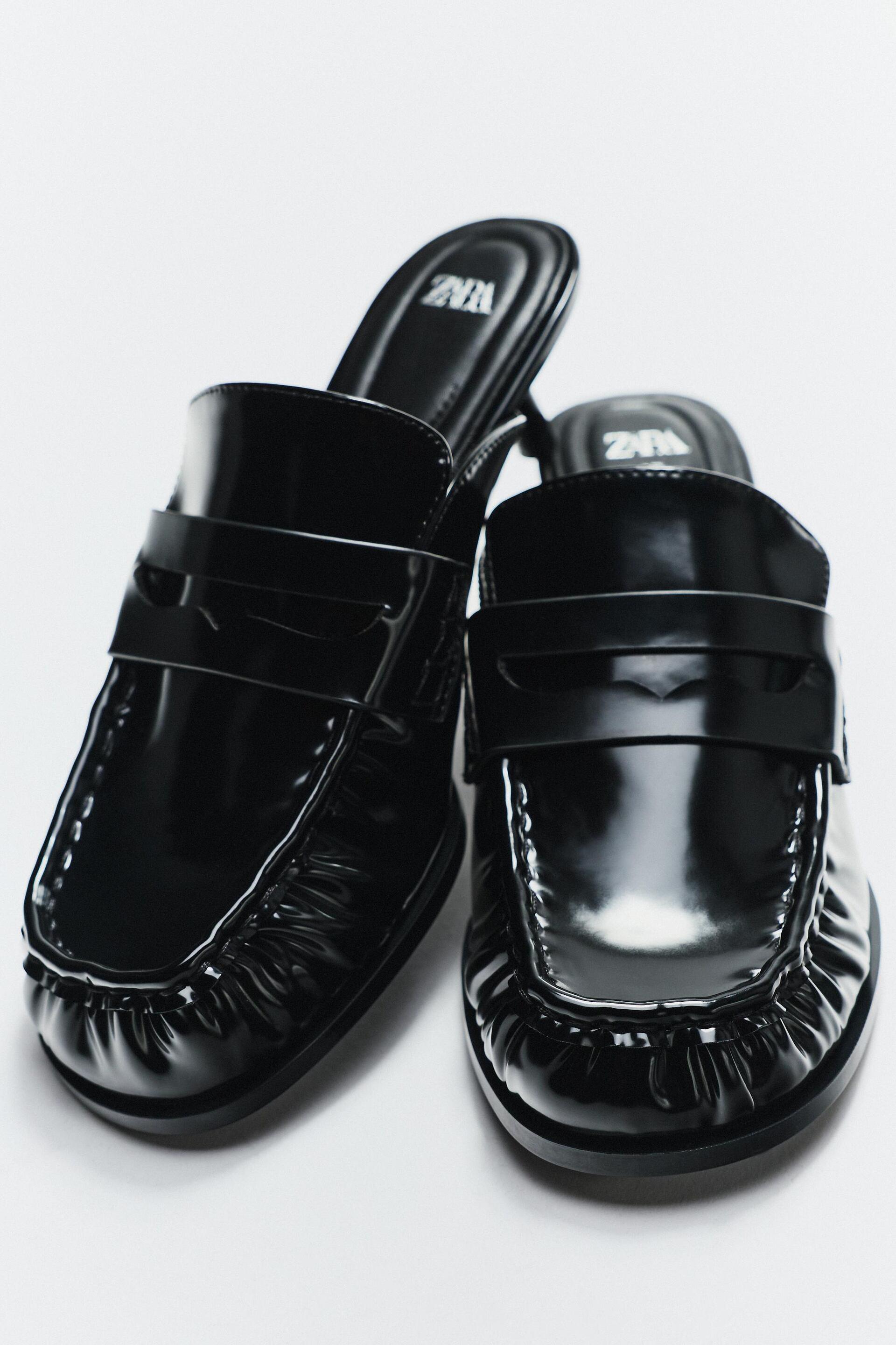 FAUX PATENT LEATHER FINISH OPEN BACK LOAFERS by ZARA