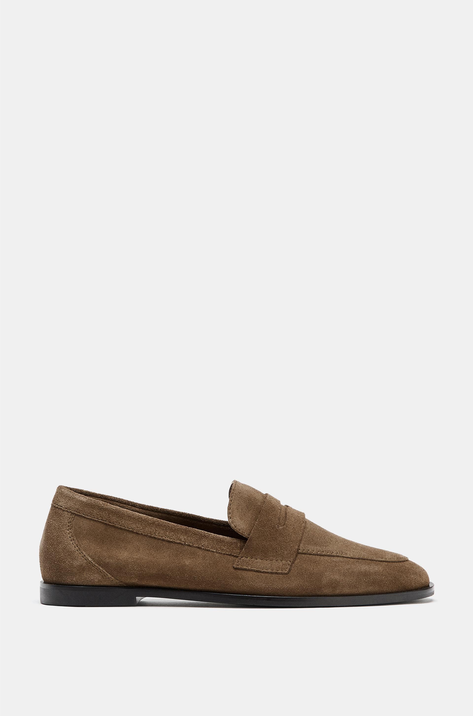 FLAT SPLIT LEATHER LOAFERS by ZARA