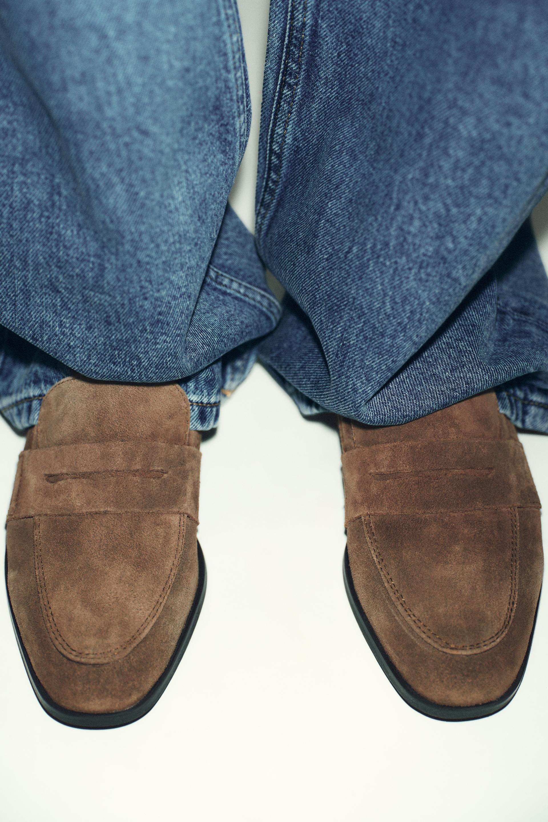FLAT SPLIT LEATHER LOAFERS by ZARA
