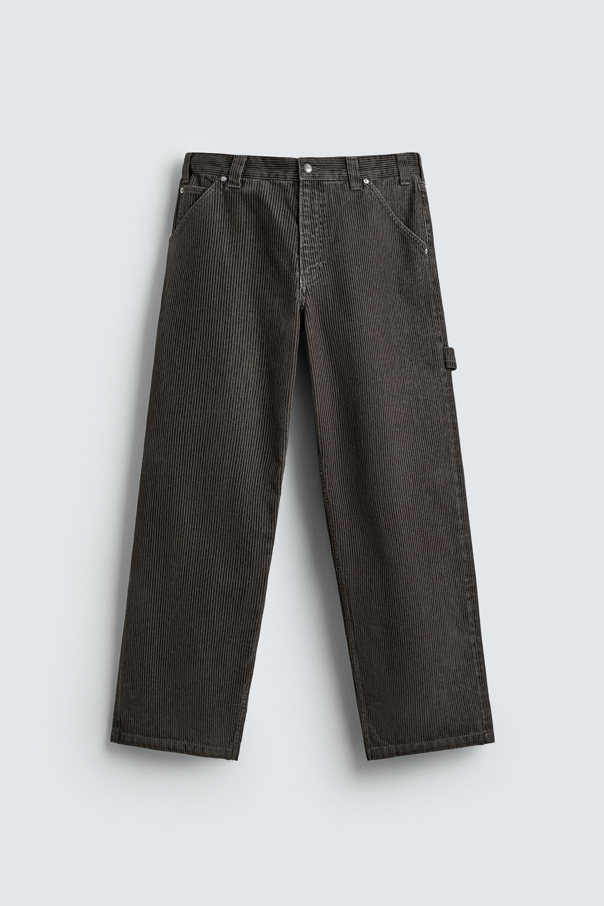 FLOCKED STRIPED RELAXED FIT PANTS by ZARA