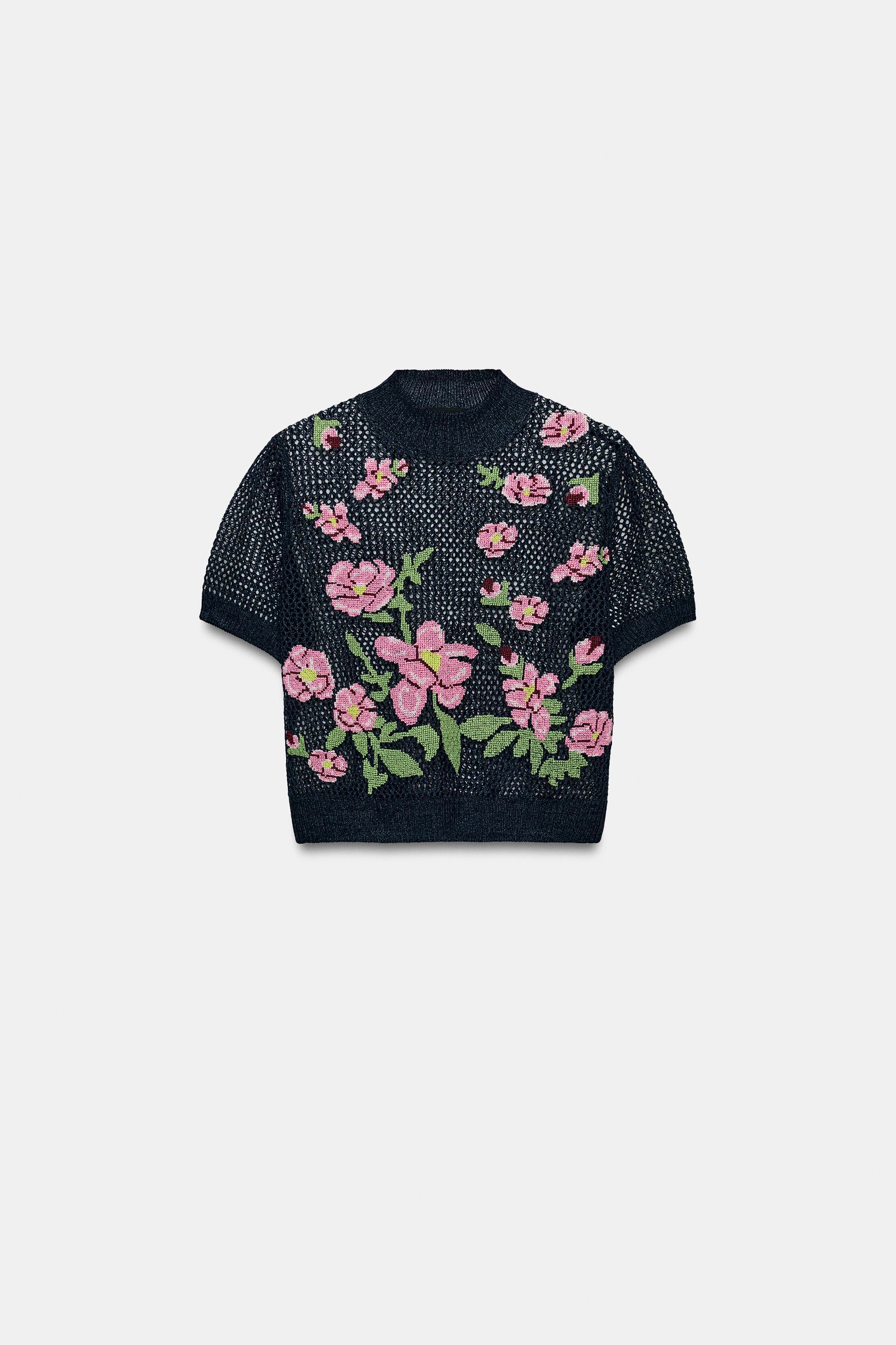 FLORAL EMBROIDERED KNIT TOP by ZARA