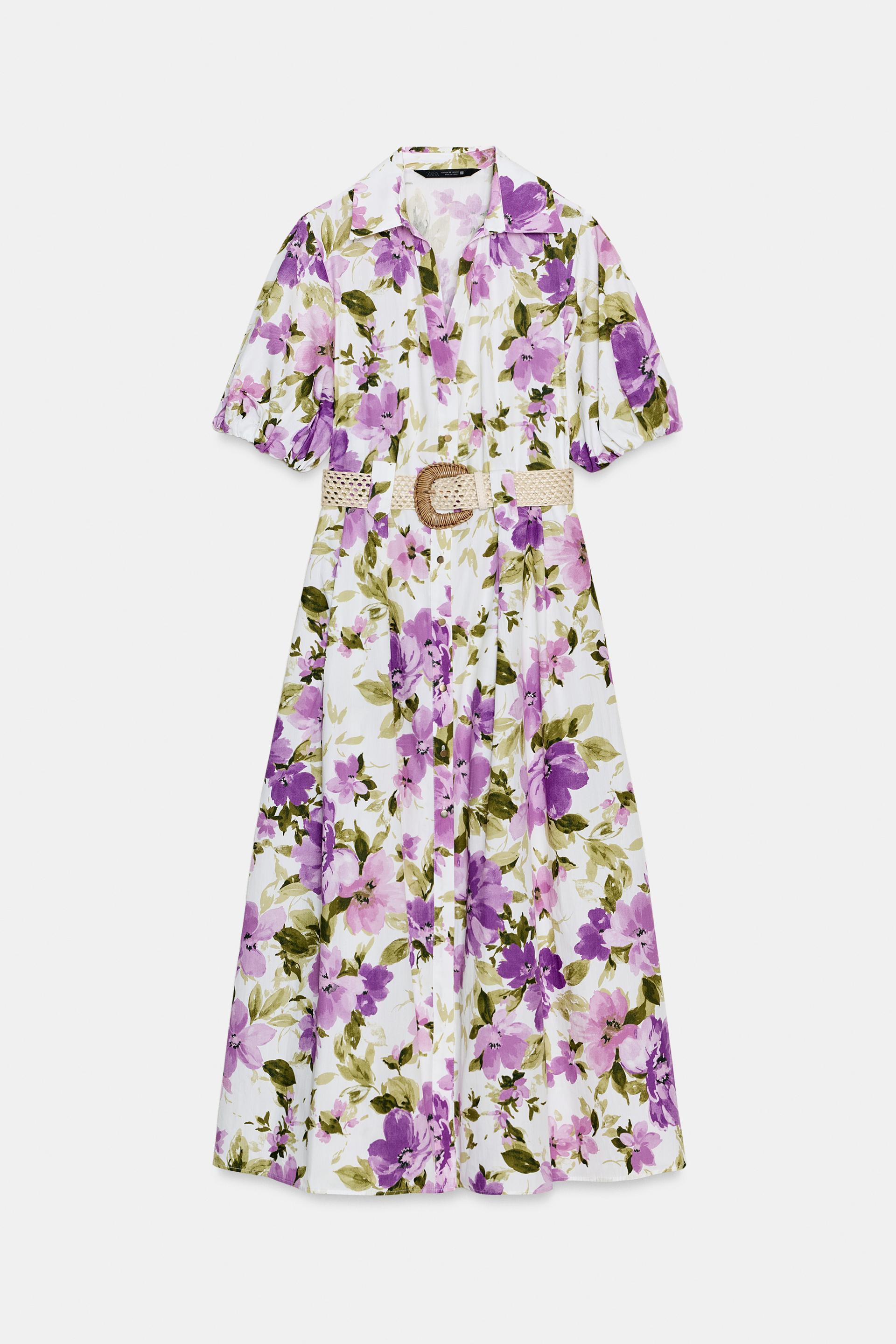 FLORAL PRINT BELTED MIDI DRESS by ZARA