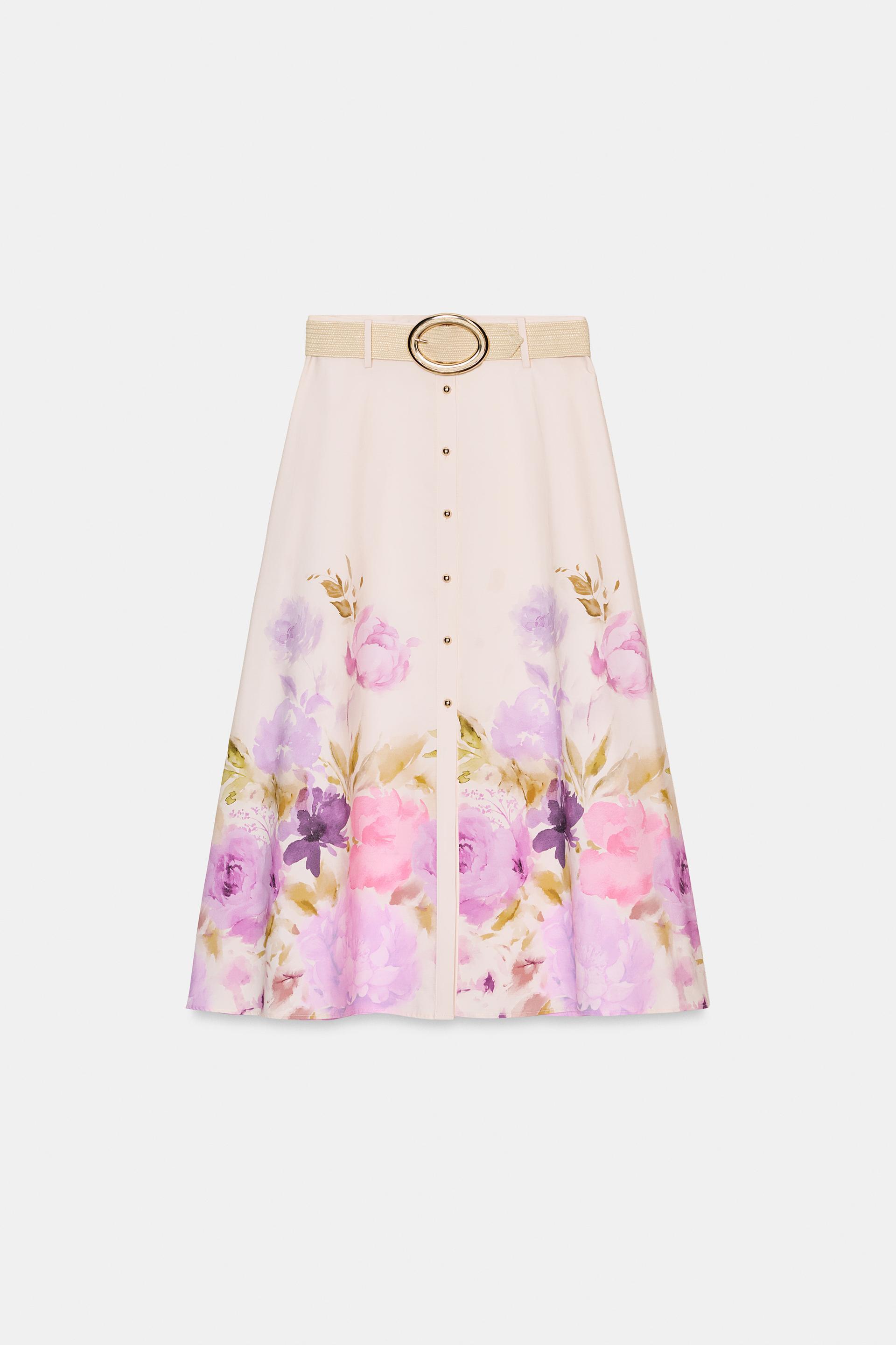 FLORAL PRINT BELTED MIDI SKIRT by ZARA