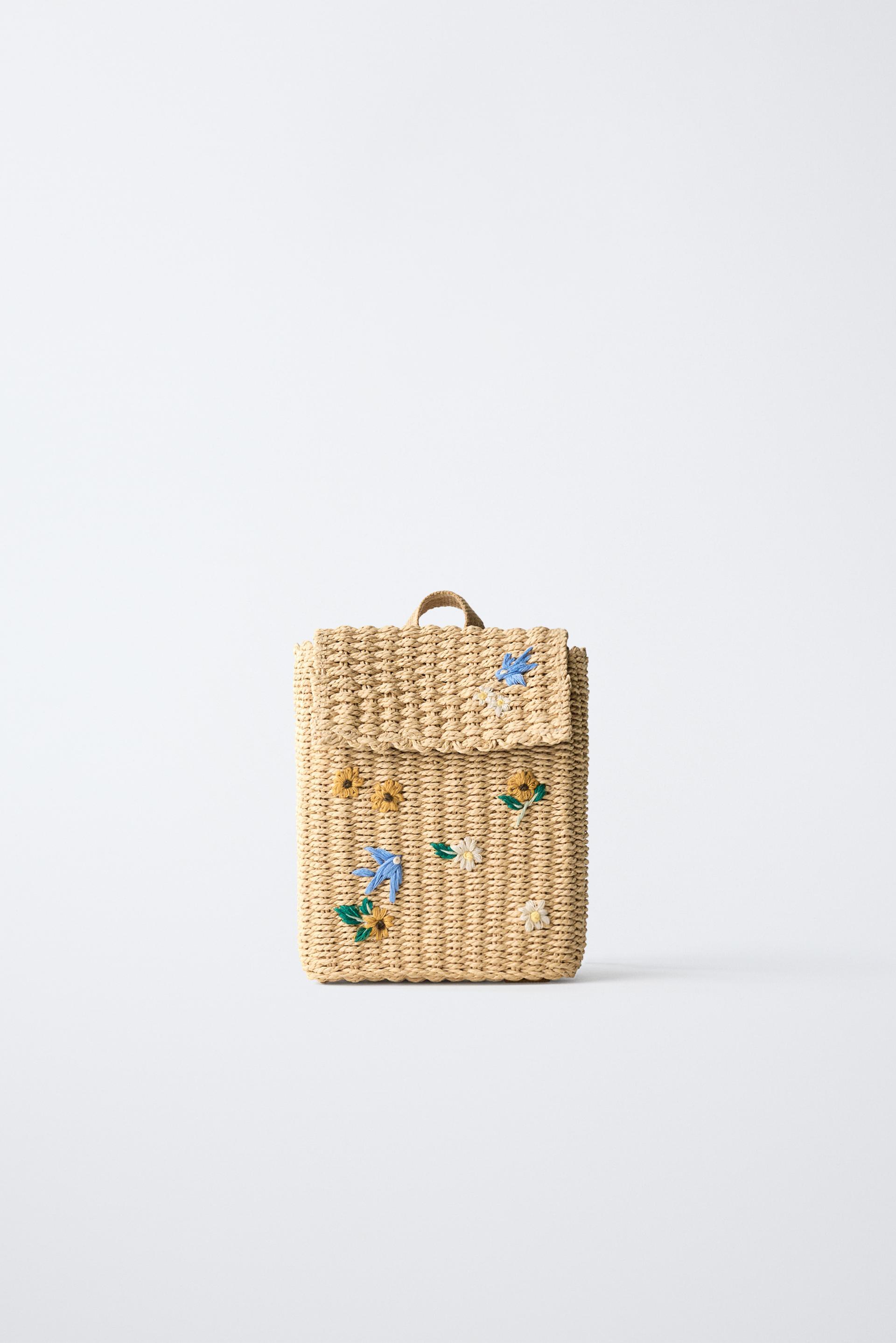 FLORAL RAFFIA BACKPACK by ZARA
