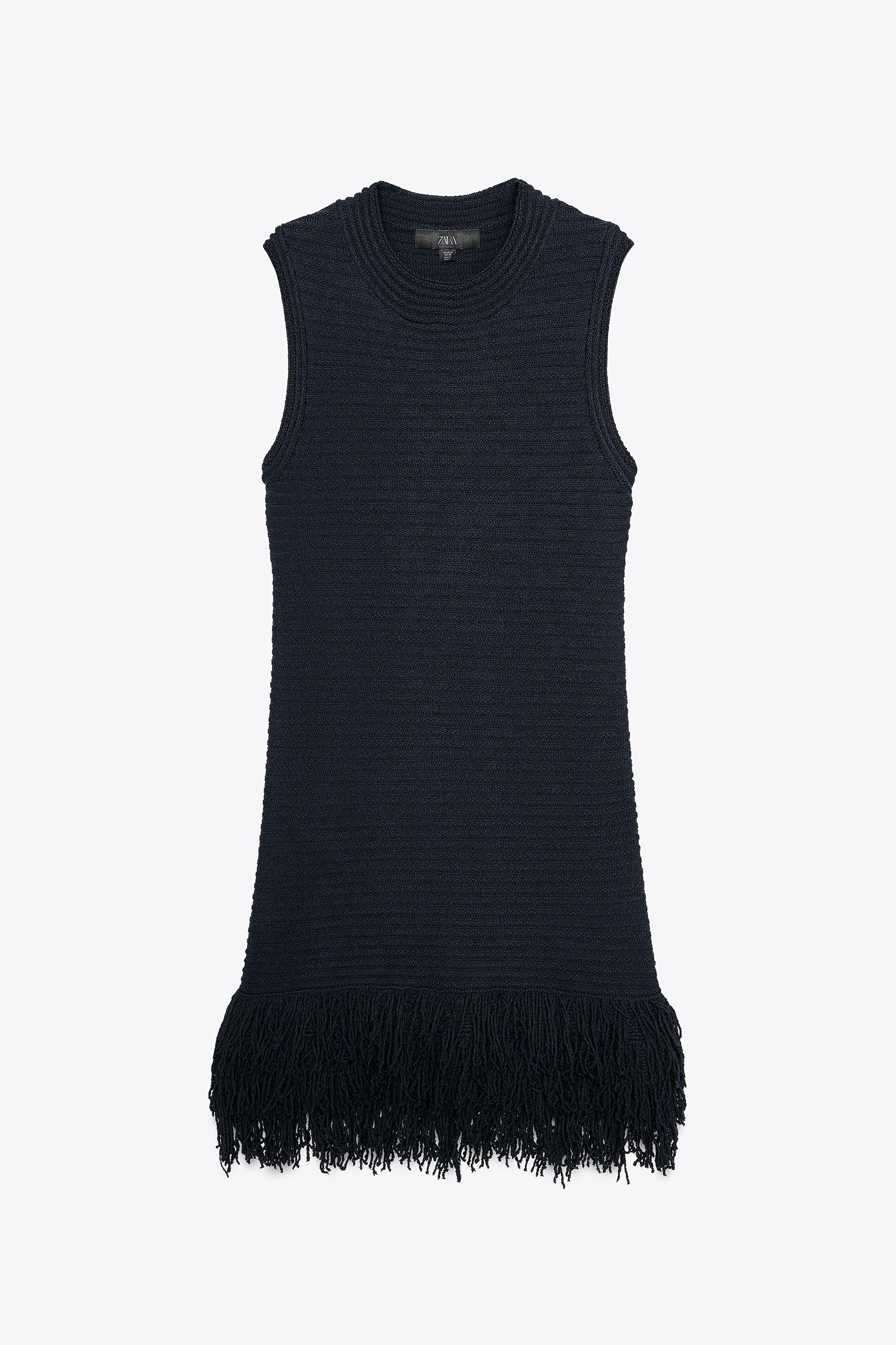 FRINGED CHECKERED KNIT DRESS by ZARA