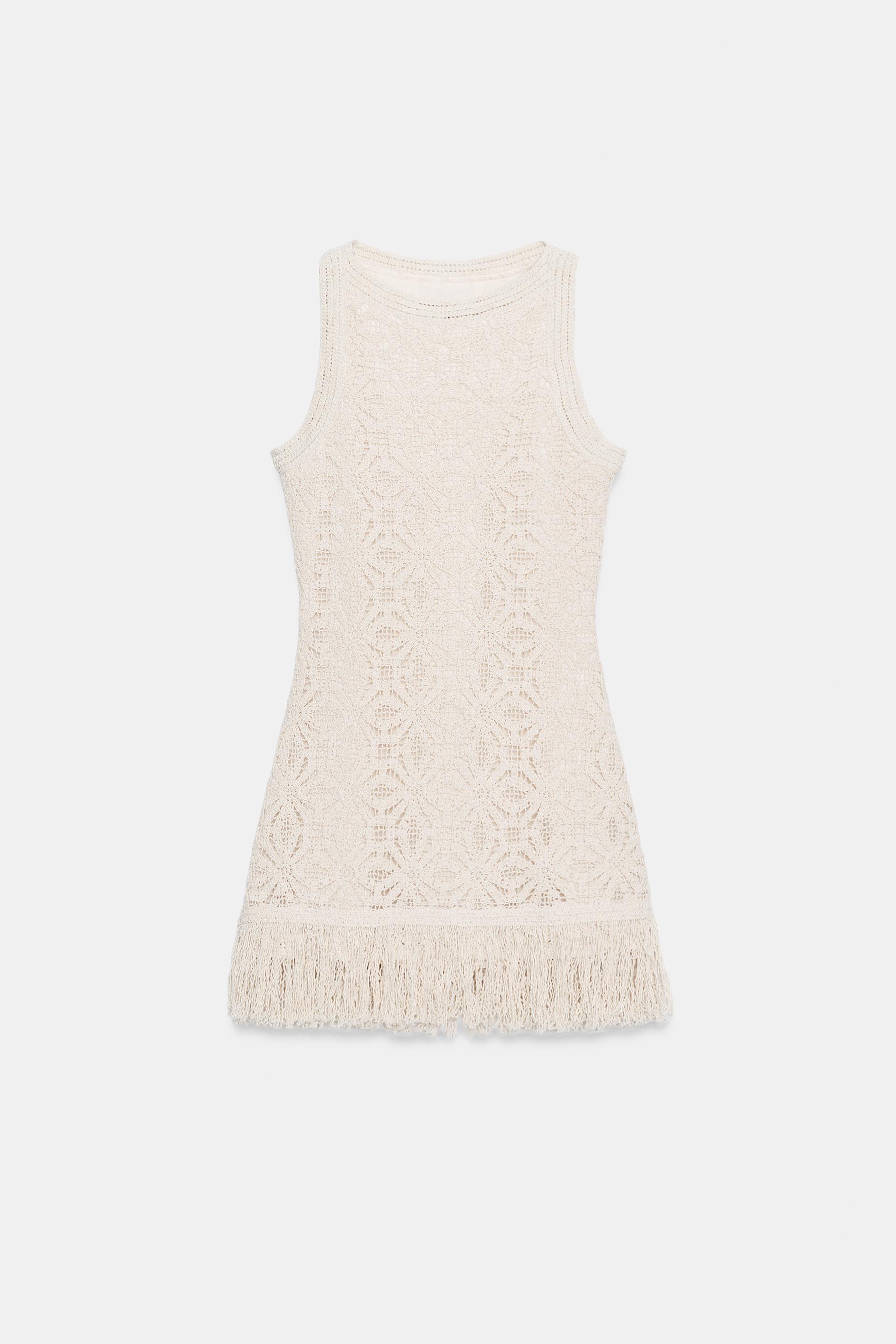 FRINGED CROCHET SHORT DRESS by ZARA