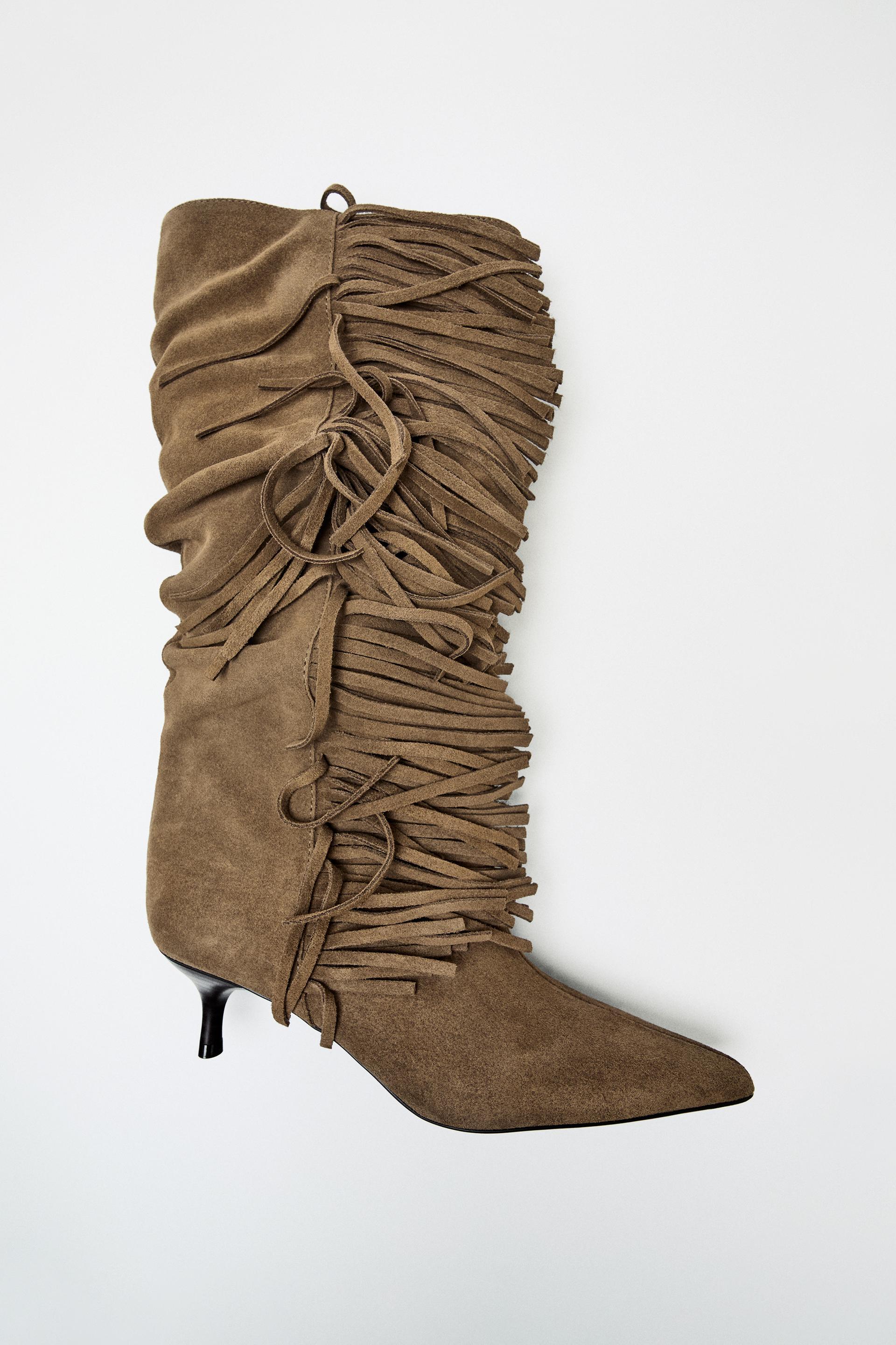 FRINGED SUEDE BOOTS by ZARA