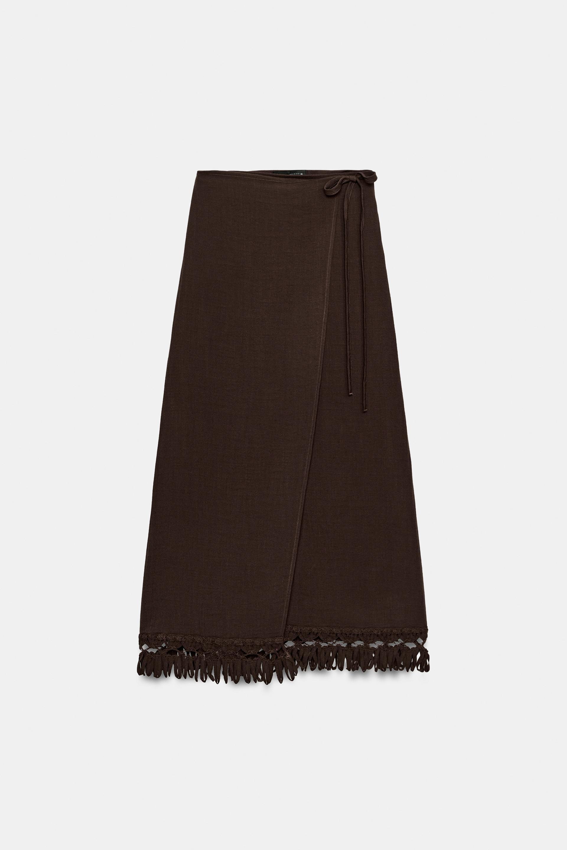 FRINGED WRAP MIDI SKIRT by ZARA